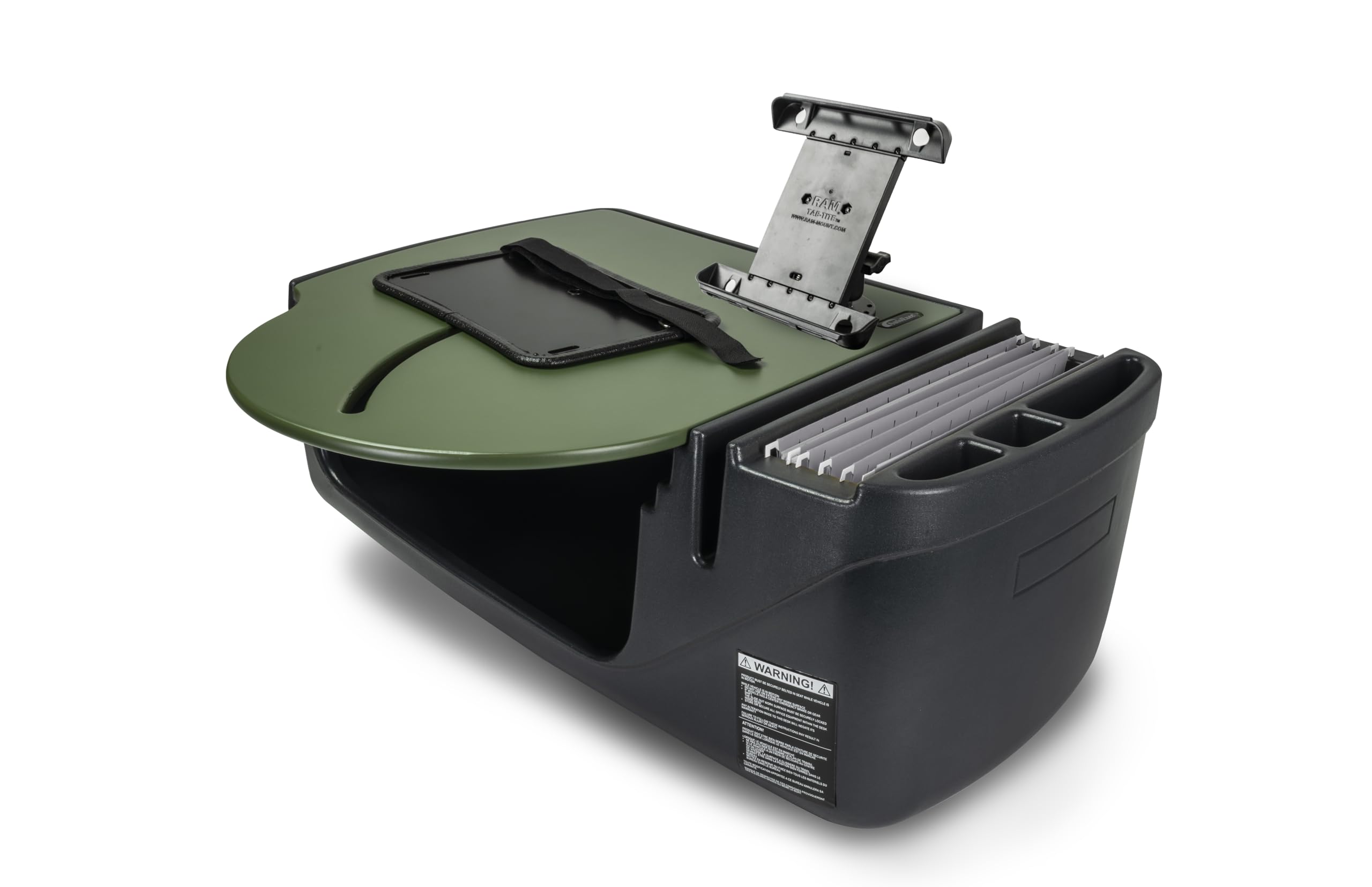 AutoExec Roadmaster Car Desk for Your Vehicle Workstation and Mobile Office, Army Green with Tablet Mount
