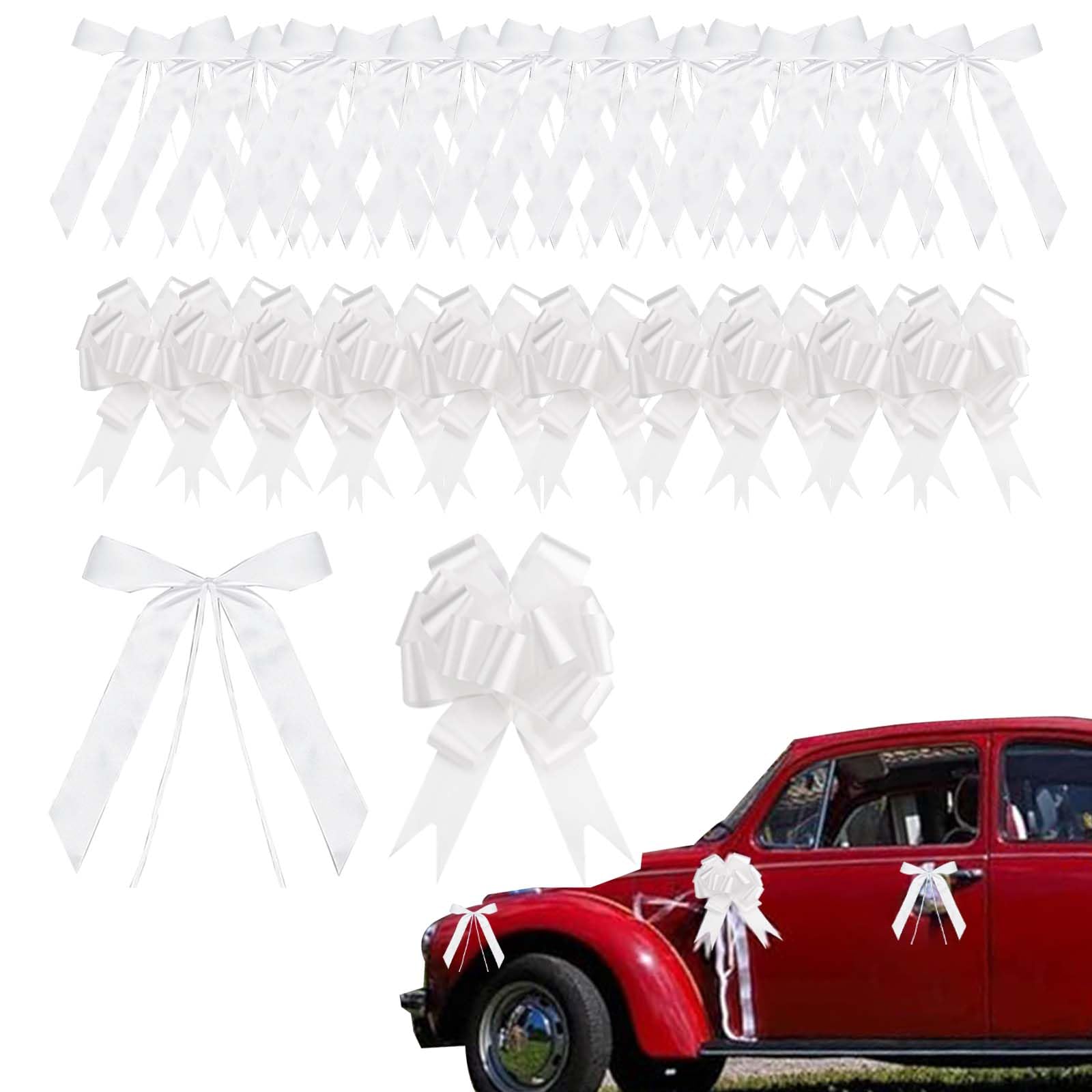 WISIRENT 80 Lazos Coche Boda Blanco, 50 Pcs Lazo De Regalo para Coche 30 Pcs Lazos para Regalo, Arcos Lazos de Regalo Lazos Coche Boda para Decoración Boda, Fiesta, Comunión, Cumpleaños