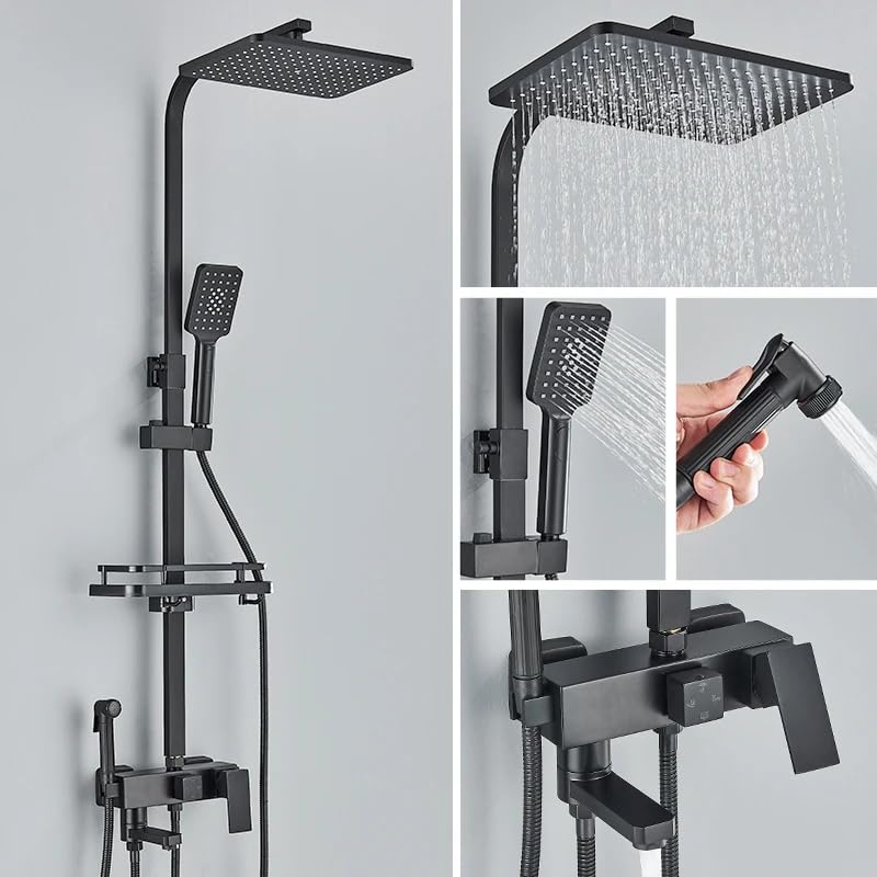 Ensemble de douche noir et chrome avec mitigeur bidet et pommeau effet pluie