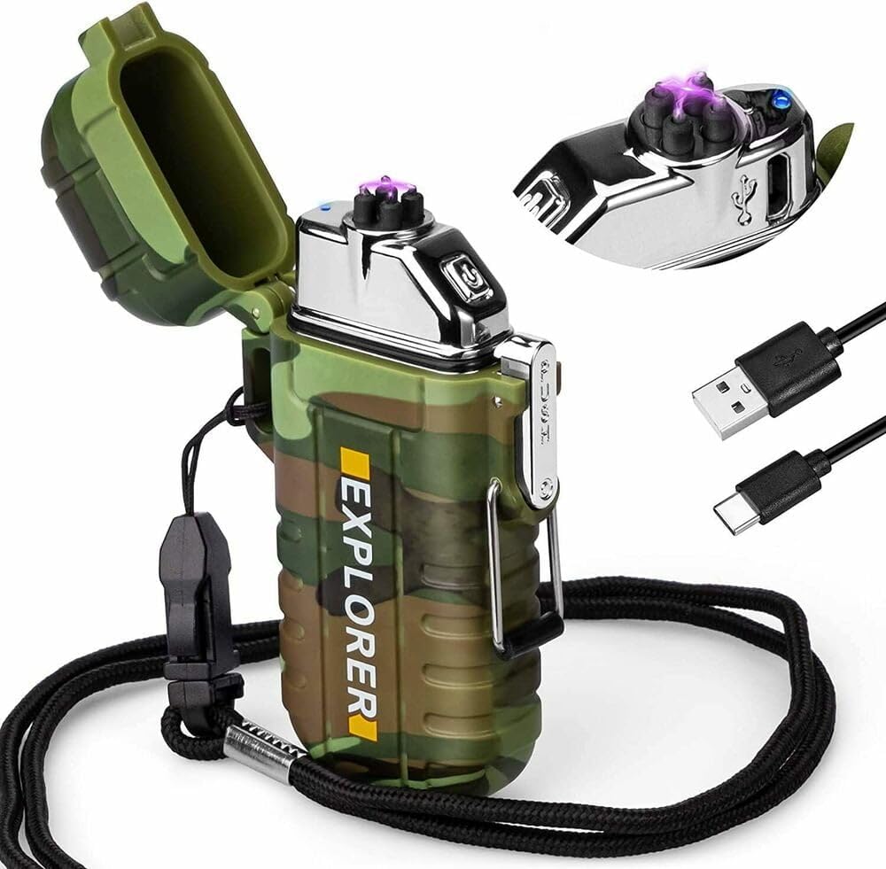 Luntra Windproof Double ARC Pocket Size Rechargeable Cigarette Cigar Water-Proof Lighter | Camping Outdoor Cigarette Cigar Lighter (Green, Pack of 1)-image-26