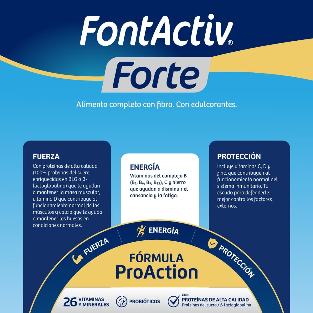 FontActiv Forte ProAction Chocolate | 800g | Suplemento Nutricional con Fibra para Adultos - 0% Azúcares añadidos