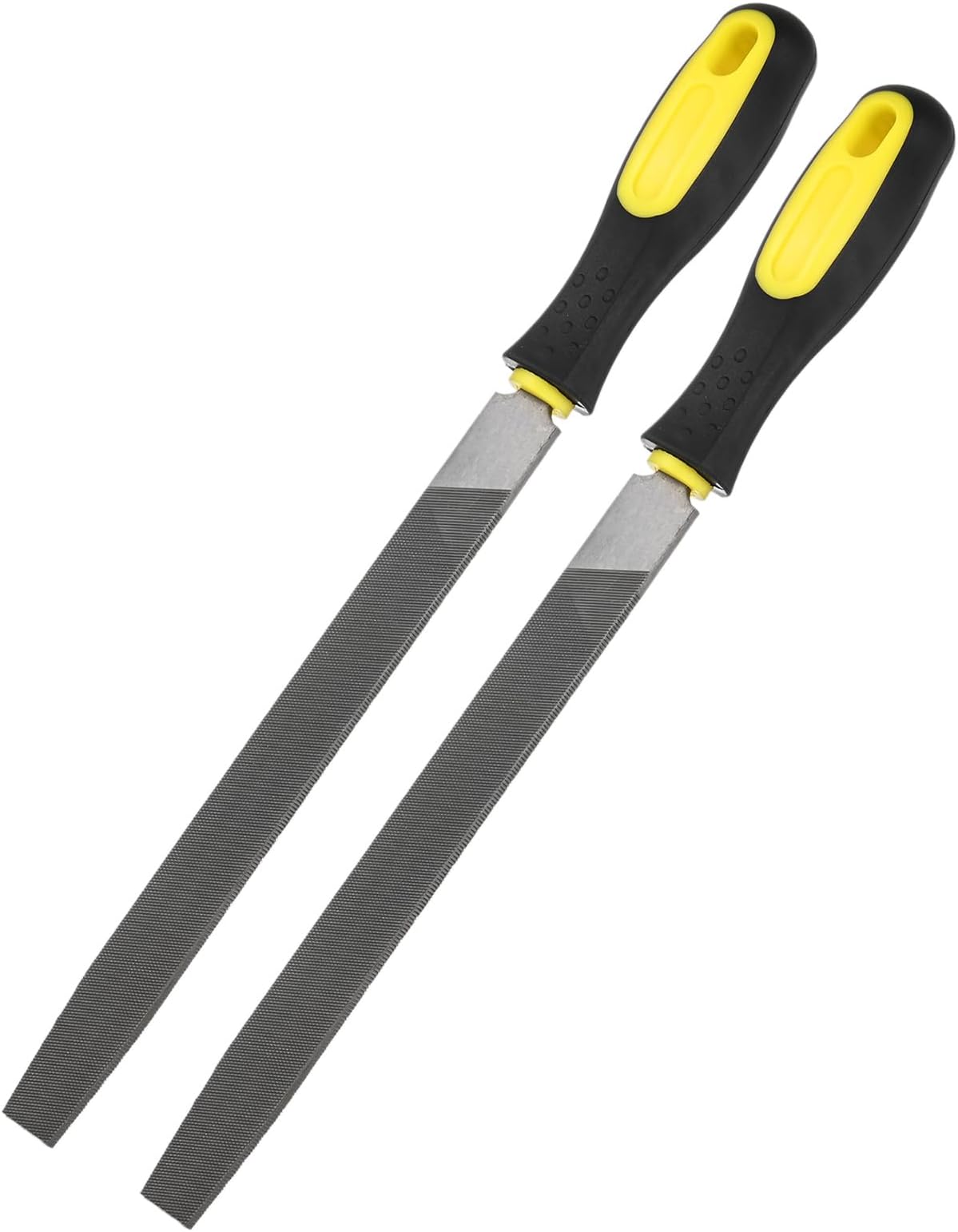 2-Pack Flat Metal File 12 Inch, High Carbon Steel File Diamond File Hand File W PVC Grip Handle for Wood/Metal/Ceramic/Glass/Stone/Jewelry/Tile/Model/DIY/Sharpening File
