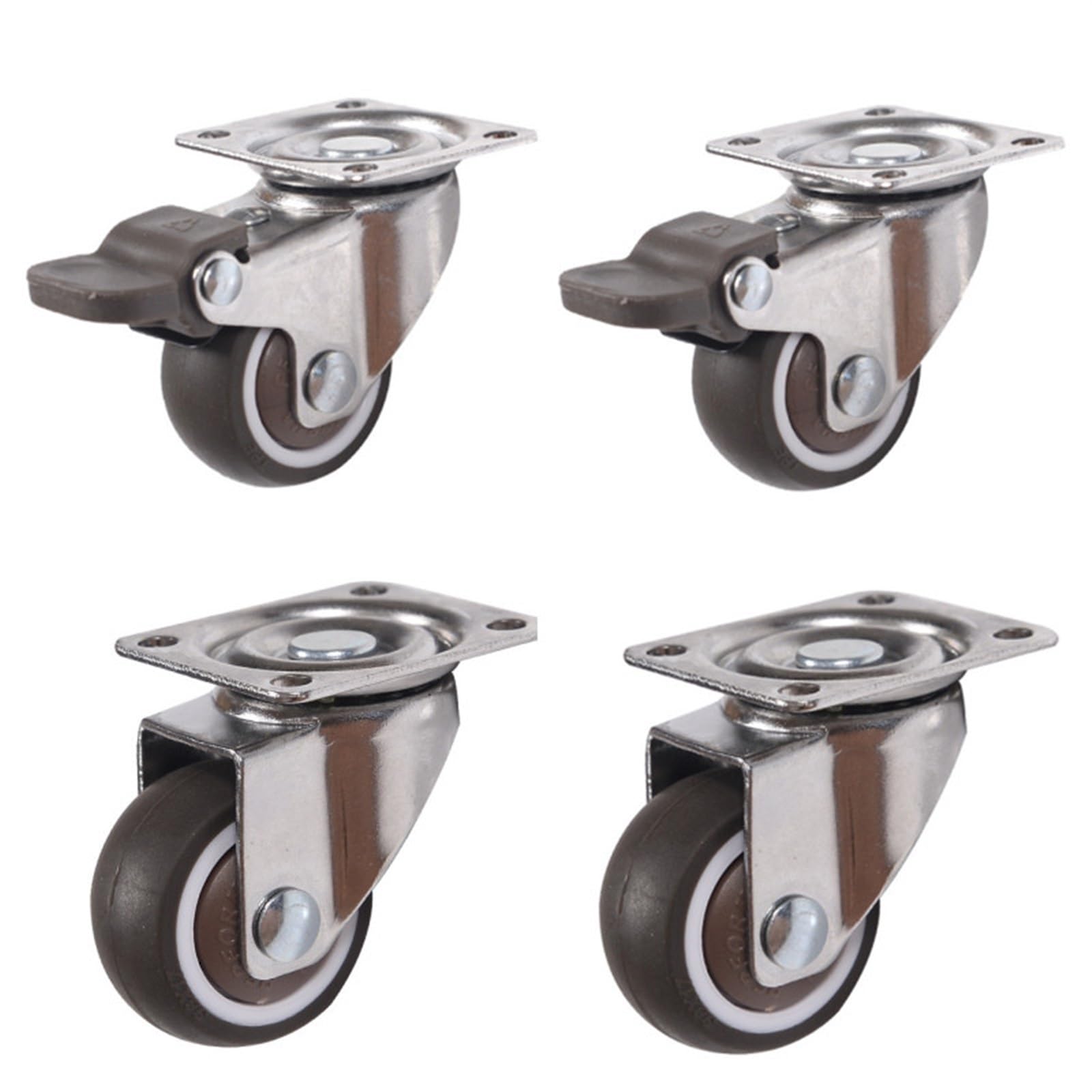 4 Stück 1–2 Zoll Möbelrollen, weiches Gummi-Universalrad, Lenkrolle, Rollenrad for Plattformwagen, Zubehör(2 brake 2 no brake,2 inch)