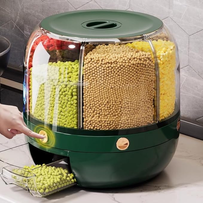 OTIPORTER 6-Grid 360°Rotation Cereal Dry Food Rice Grain Storage ...