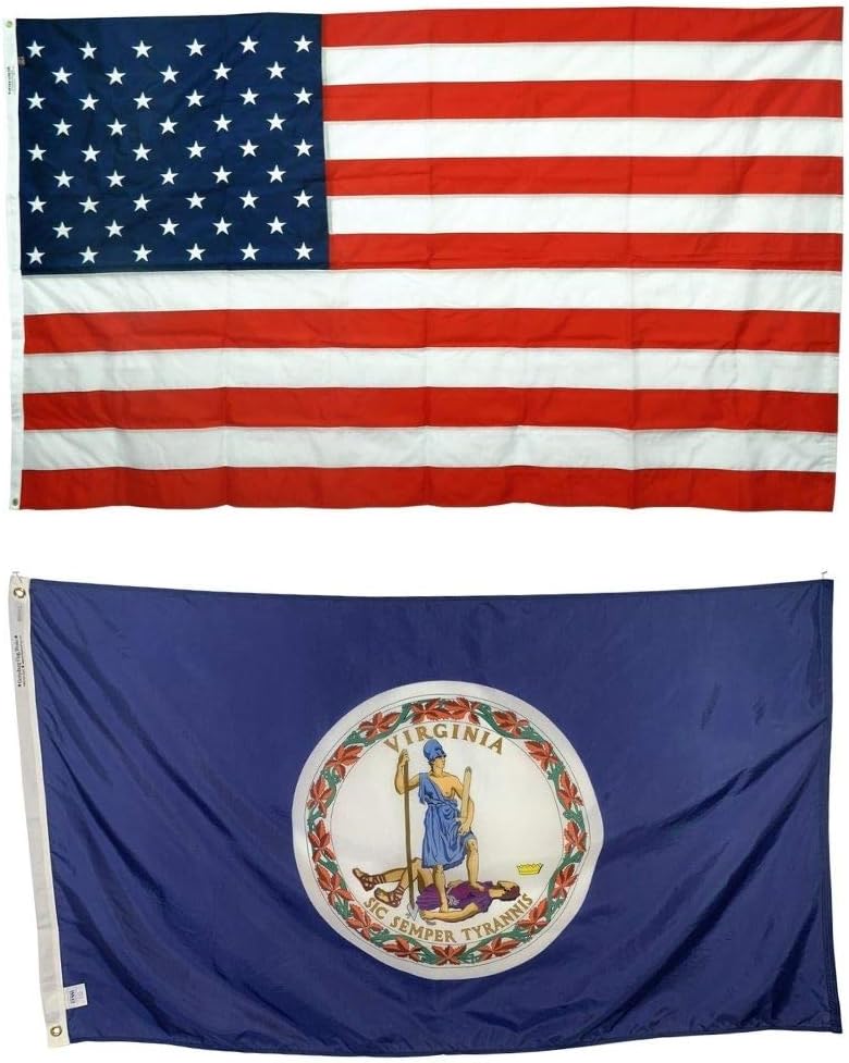 4x6' Virginia & 4x6' United States Flag Bundle - Durable All Weather Nylon & Reinforced Fly End Stitching - Made in The USA