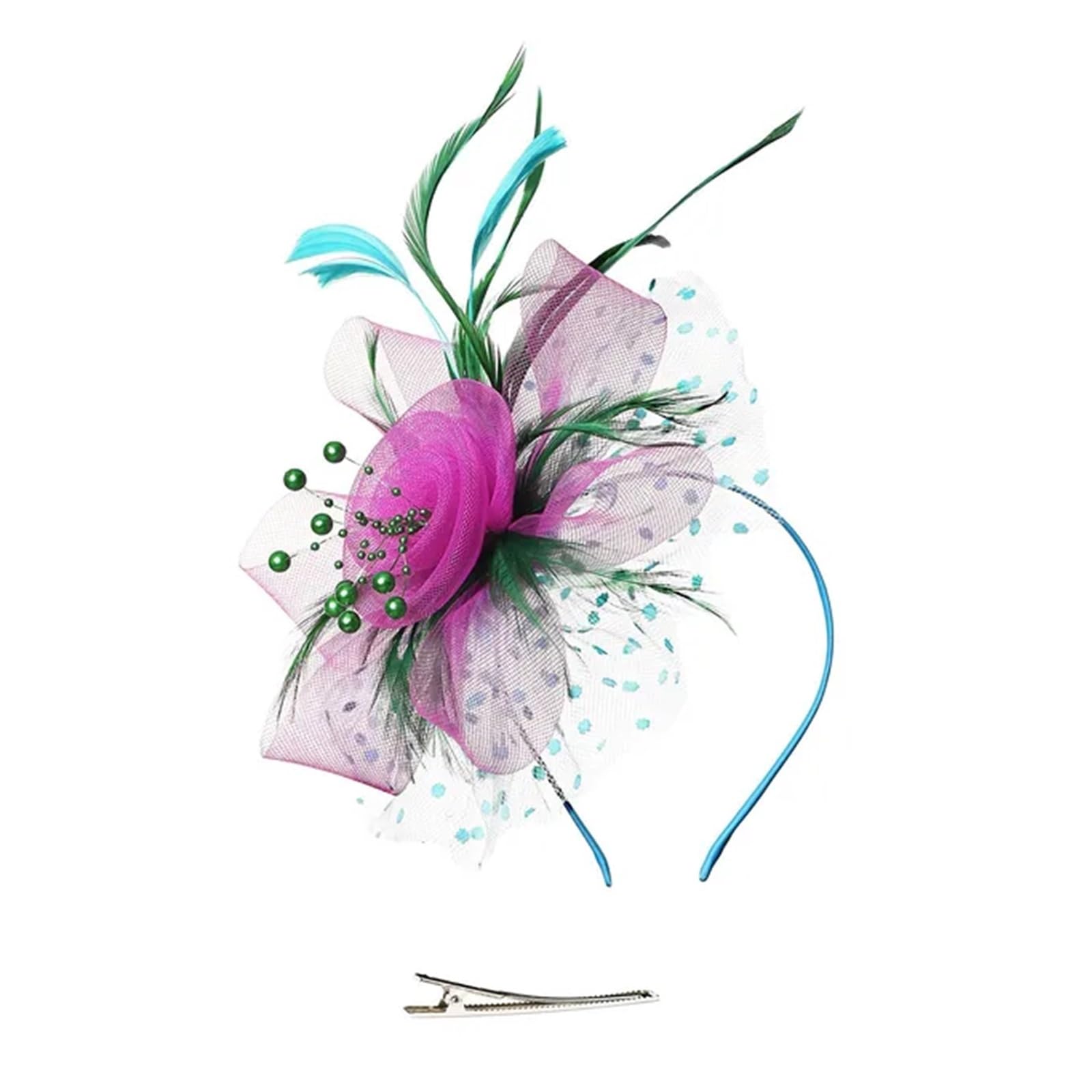 UALXPAO Wedding Hats Vintage Women Feather Flower Fascinator Hat Ladies Hair Accessories Wedding Party Floral Mesh Veil Headband Hairpin for Tea Party,Weddings(Color4)
