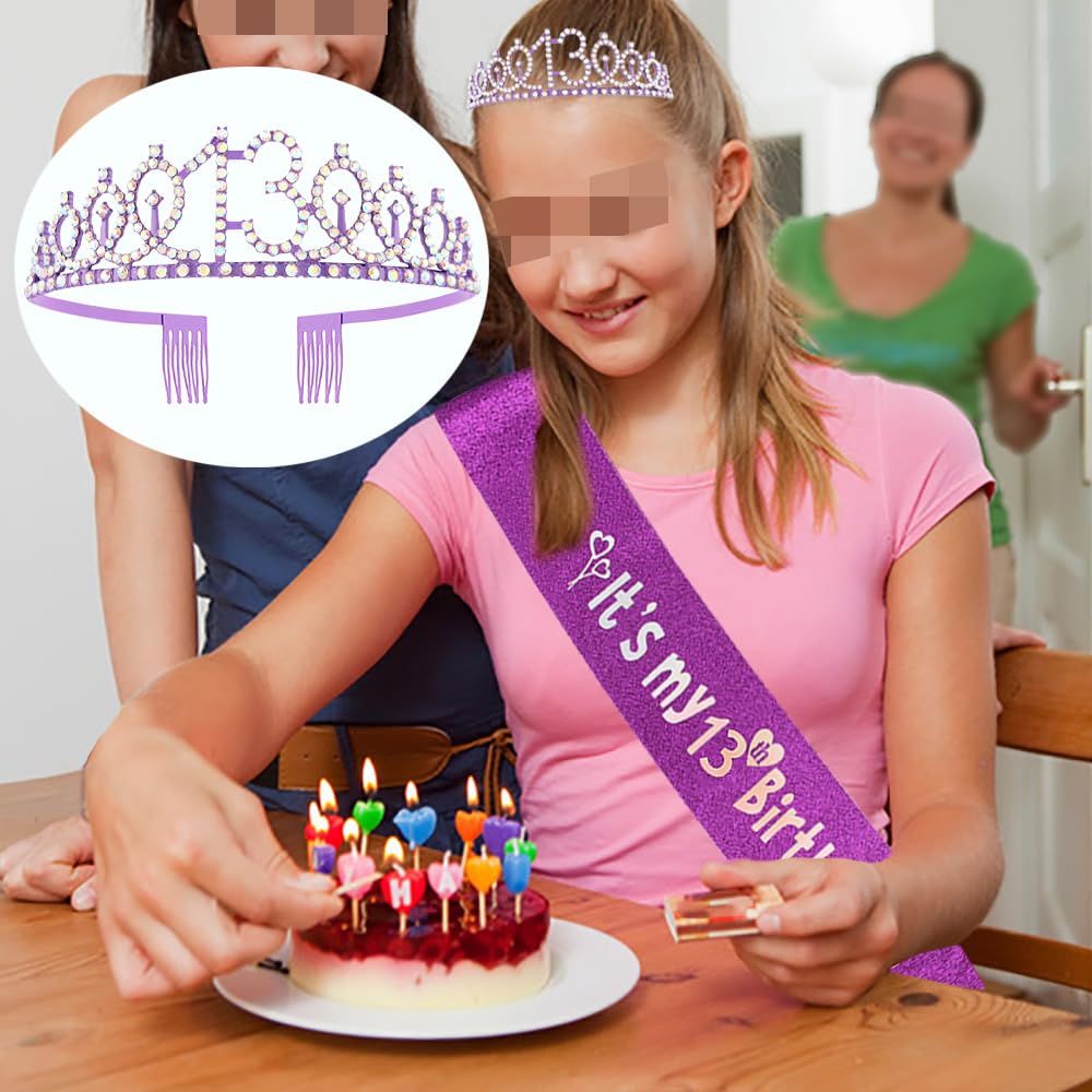 Geburtstagskrone & Schärpe Set Für Den 11. Geburtstag – Lila Mit Kristall | Tiara Und Schärpe Für Mädchen & Frauen