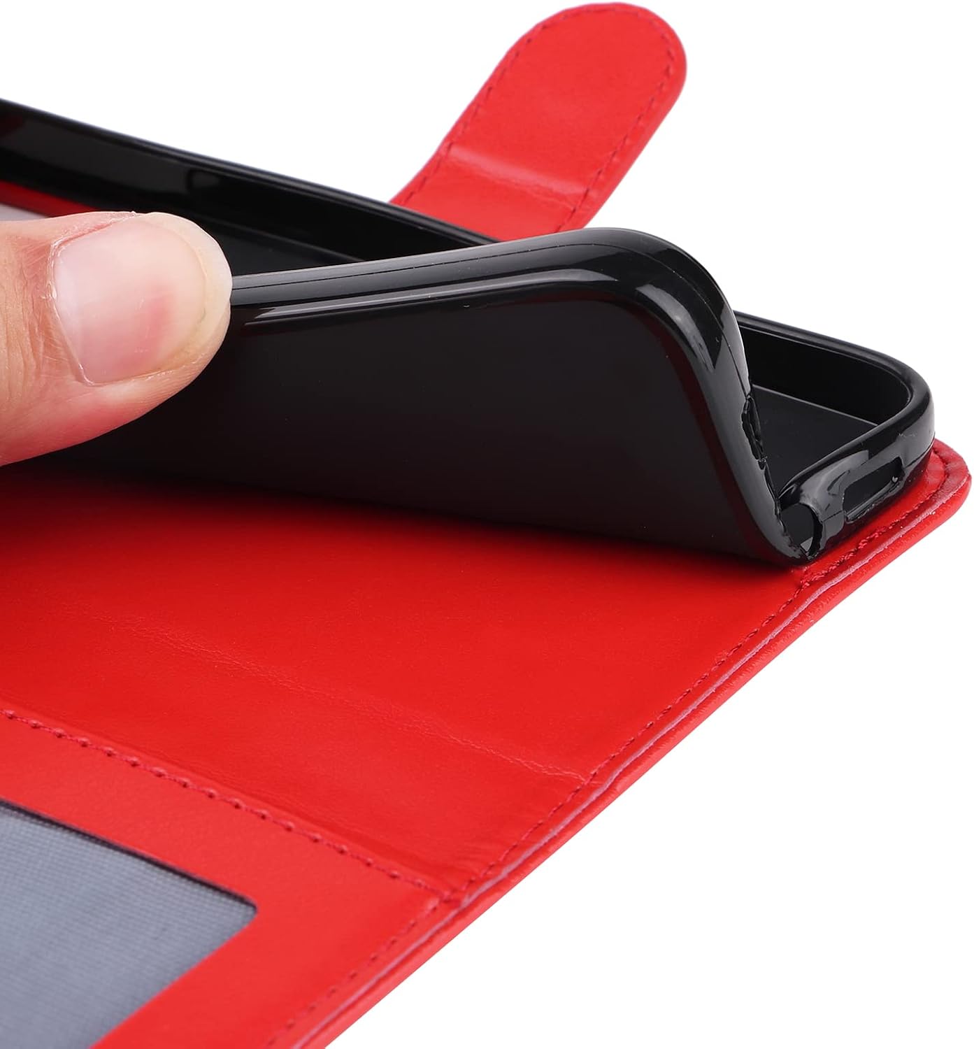 Compatible with Xiaomi Poco F3 5G Cover,Compatible with Xiaomi Poco F3 Pro [TPU+PU Leather] Card Slot Flip Kickstand Case Red