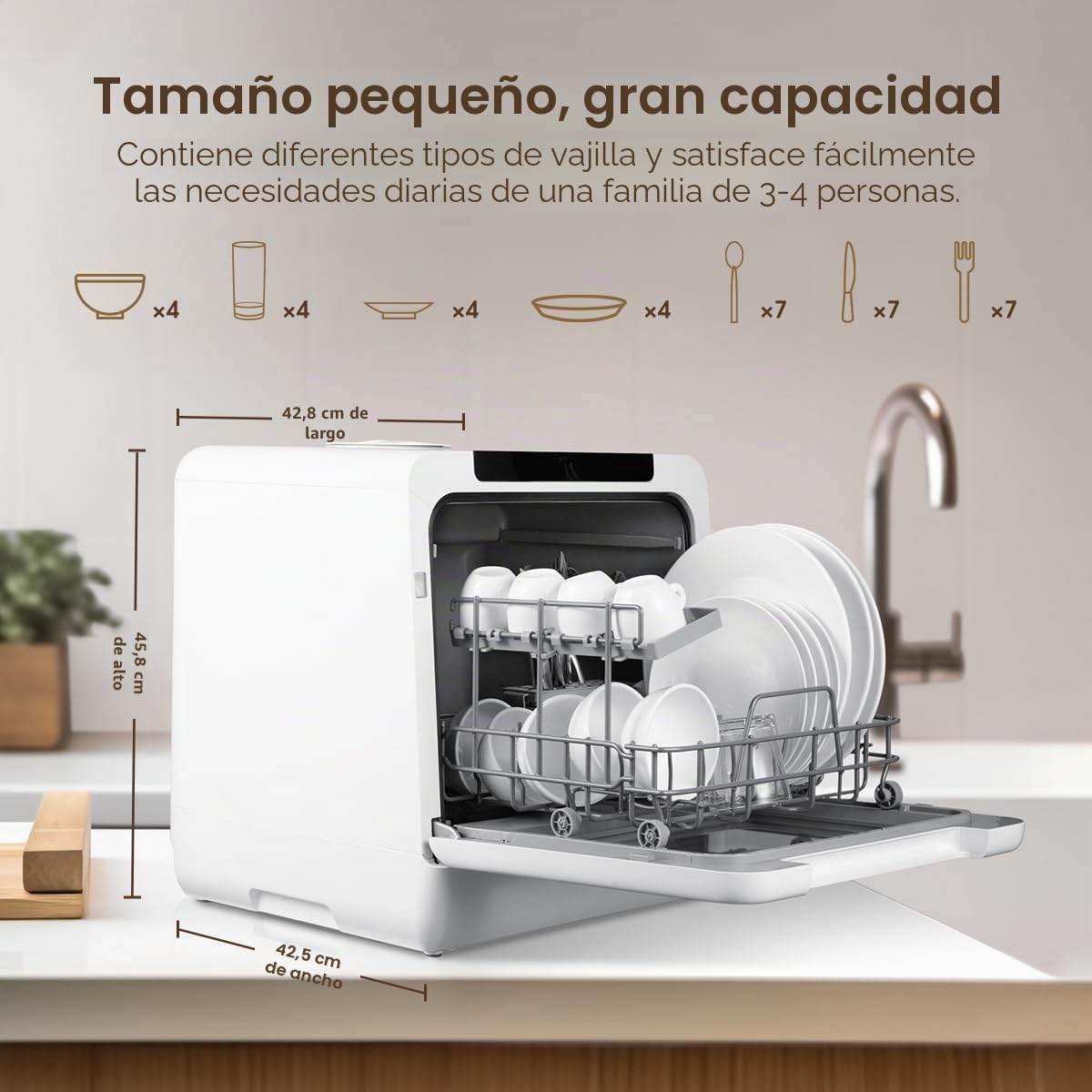 Lavavajillas de encimera HAVA, modelo mejorado nuevo de 2024, lavavajillas portátil con 8 programas de lavado, bloqueo para niños y función de inicio diferido, tanque de agua de 5 l