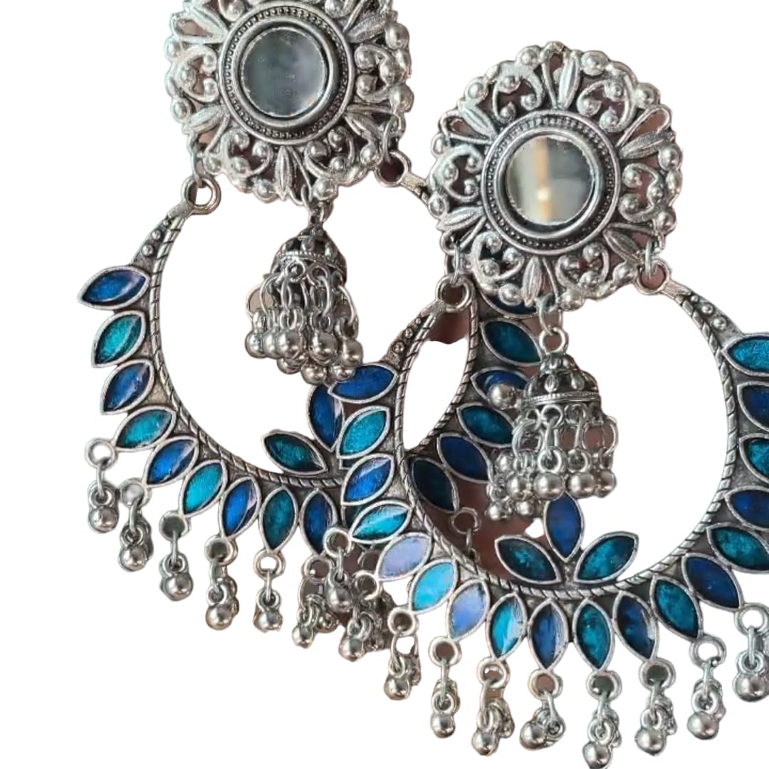 ISLANA Oxidised Earrings for Women & Girls | Oxidised Silver Jhumki, Jhumka Earrings for Women | Traditional Mirror Jhumka or Jhumki | Earrings for Women Fashion (Blue) (B0D98Q3MS6) Amazon Price History, Amazon Price Tracker