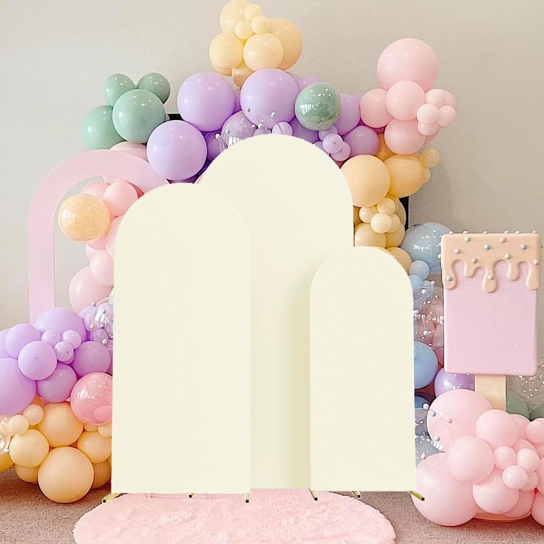 Set of 3 Wedding Arch Decorations - Spandex Fitted Stretchy Arch Stand Covers, 2-Sided Round Top Chiara Backdrop for Party, Birthday, Banquet, Baby Shower (4ft, 5ft, 6ft Ivory) thumbnail