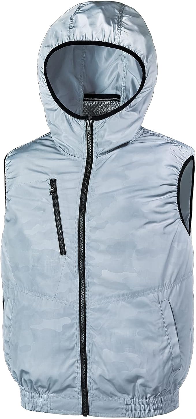 Amazon Co Jp Air Sensor 5l 400 迷彩シルバー フード付ベスト 熱中症対策 暑さ対策 涼しい 外仕事 現場 工場 屋外 農業 イベント 作業服 夏服 クール クロダルマ ファッション