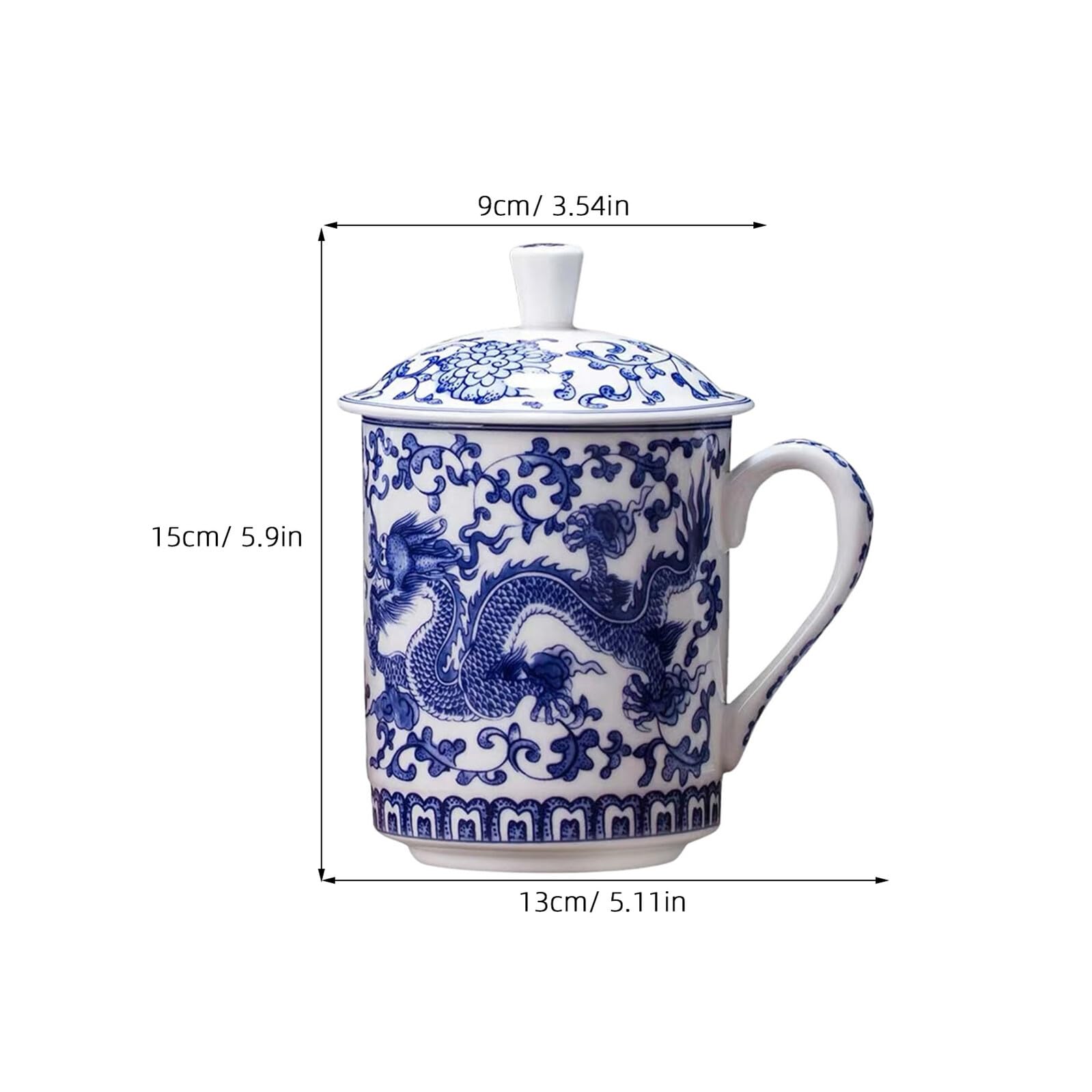 TOPBATHY Chinesische Teetasse Mit Deckel Aus Porzellan Blau Weiß 5.91X5.12 Zoll Keramikbecher Für Tee Milch Kaffee Wasser Zuhause Und Tee Party