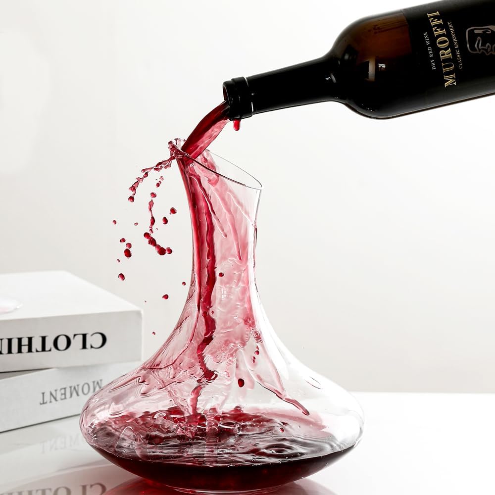 Large Fancy Wine Decanter, 1900ml/64oz Elegant Red Wine Carafe Decanter, Hand Blown Lead-Free Crystal Glass Wine Carafe for White and Red wine, Wine Accessories,Gifts for Christmas