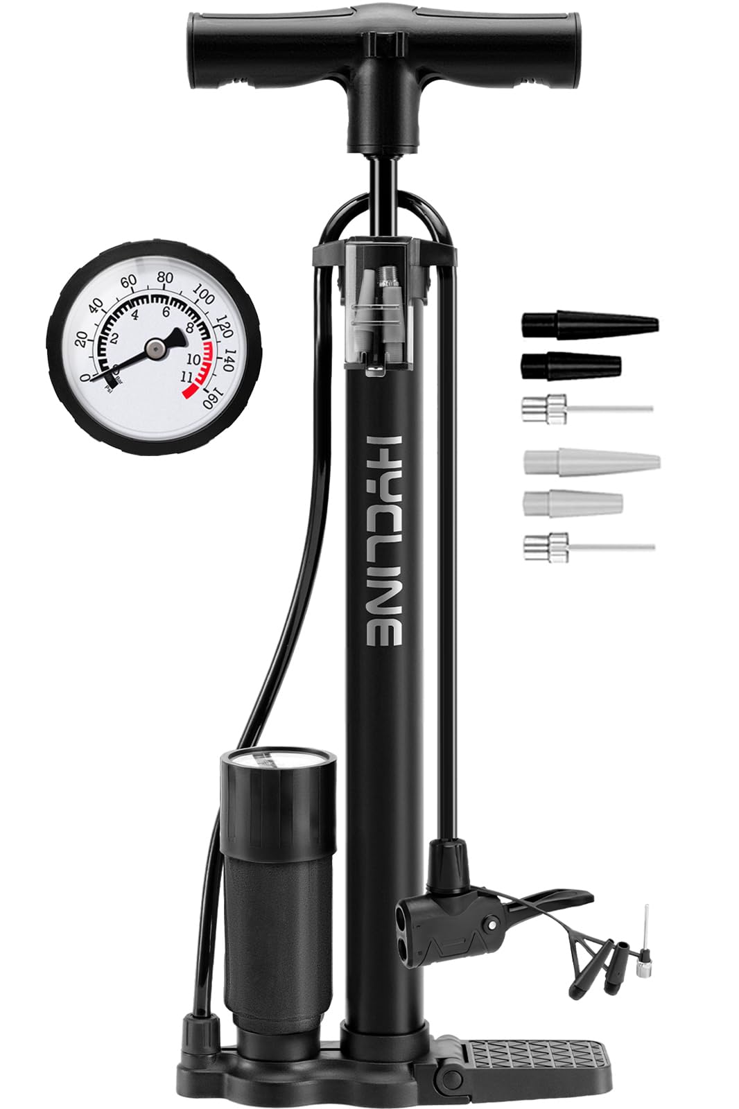 Hycline 自転車 フロアポンプ 米式 仏式 英式バルブ対応 160PSI エアゲージ付き 小型 手動 空気入れ タイヤポンプ (ブラックA)