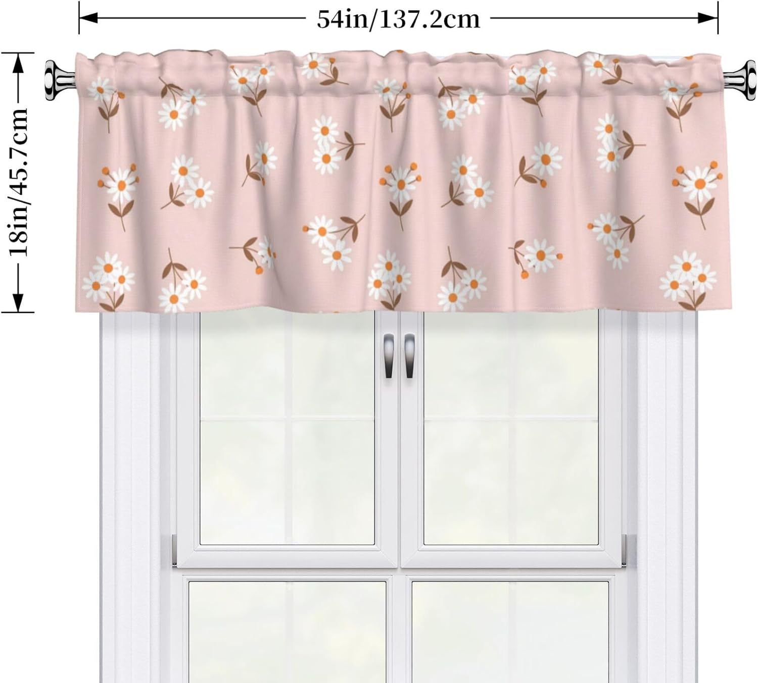 Valances for Windows White Daisy Pink Decorative Rod Pocket Kitchen Curtain Valances Short Window Valance Curtains for Living Room Bedroom Bathroom 1 Panel 54x18Inch
