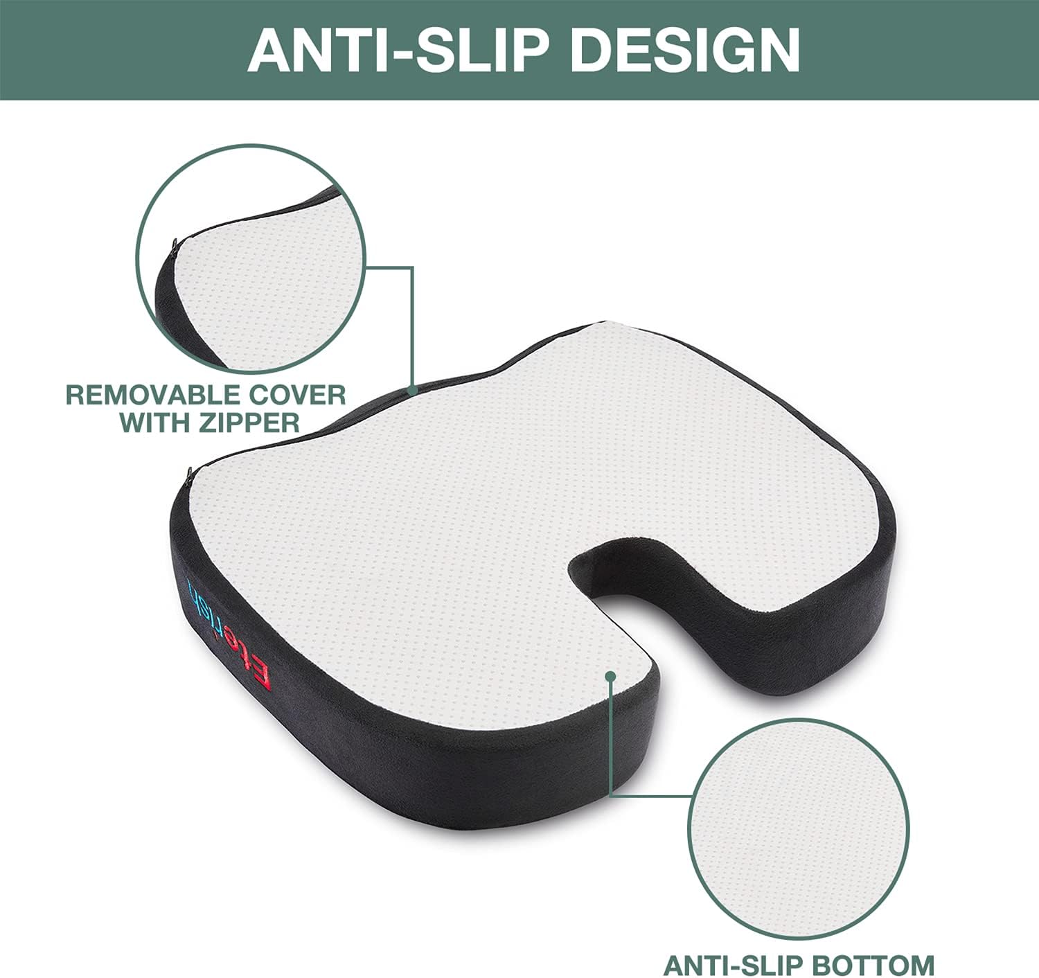 Eterish Memory Foam Seat Cushion for Office Chair Car Wheelchair, Coccyx Seat Cushion for Back, Tailbone, Sciatica Pain, Office Chair Cushion Pad Black : Office Products