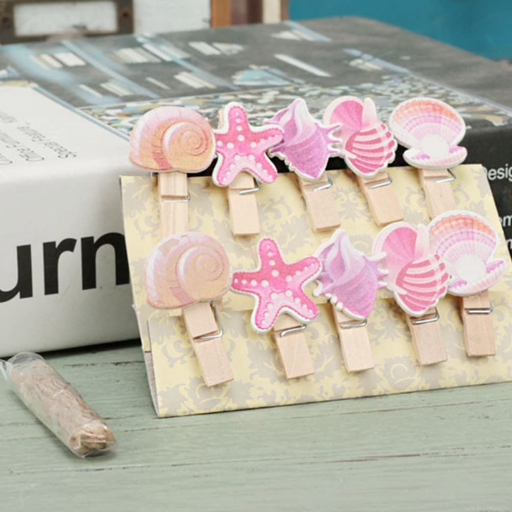 ABOOFAN Ocean Decor Ocean Wood Clothespins Photo Clips Cartoon Shell Photo Clips DIY Craft Hanging Wooden Clips for Wedding Ocean Party Decoration 30pcs Mariposas Decorativas para Pared