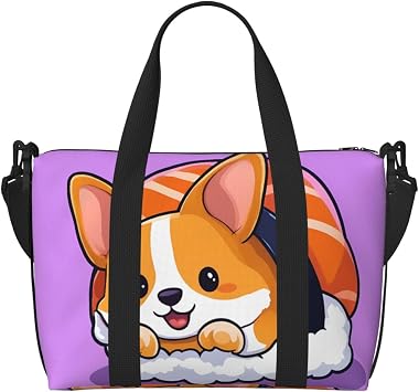 Corgi In Sushi Roll Print Travel Bag for Women Men Lightweight Weekender Bag with Zipper Tote Handbag for Travel, Work, Gym