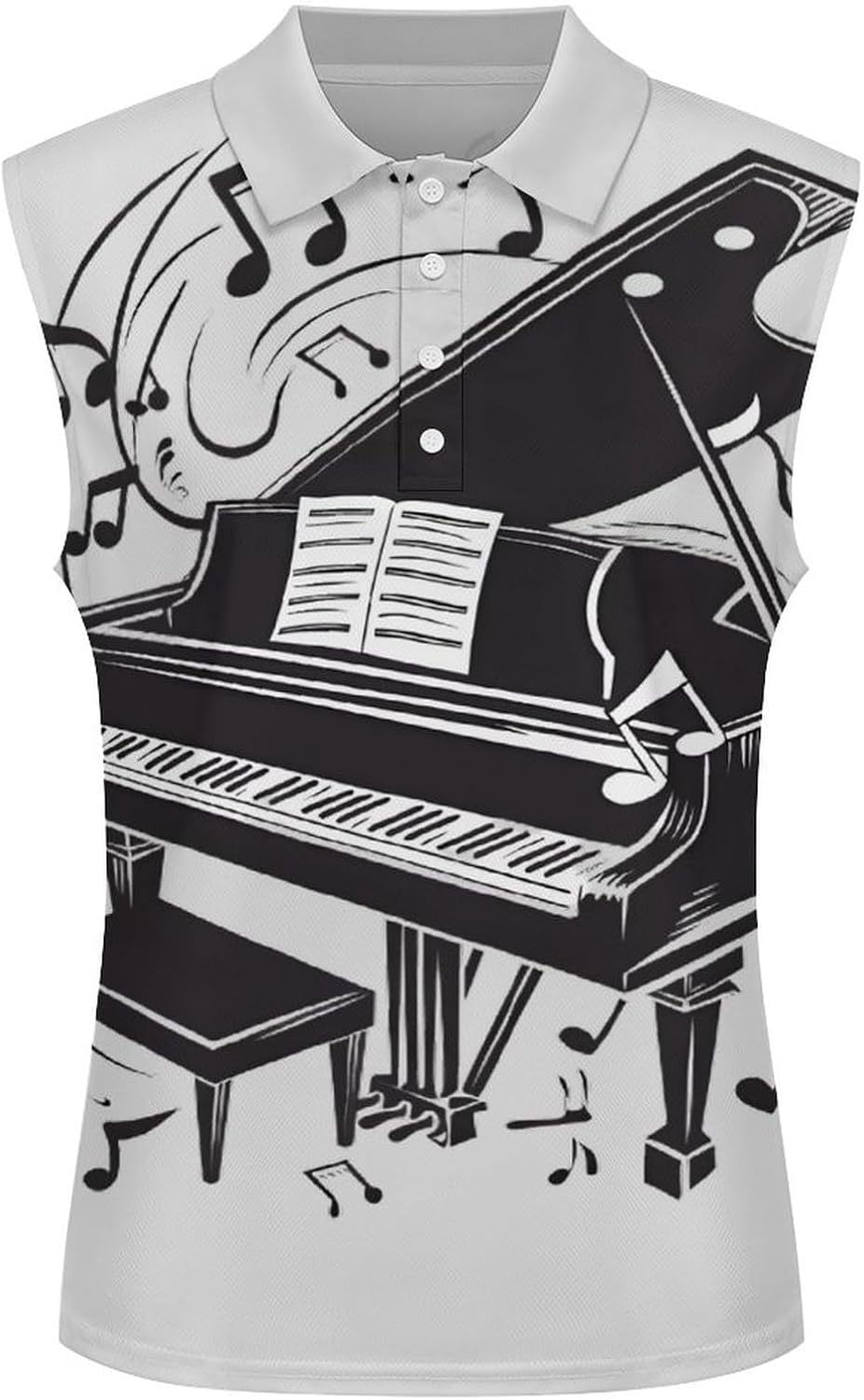 Musical Notes and Piano Women's Sleeveless Polo Tank Top Print T-Shirt Tops Casual Tops Summer Workout