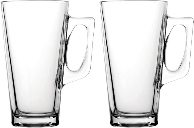 Latte Glasses Set of 2 Coffee Cups 240ml - Temperature Resistant Clear Latte Glasses with Handle - Hot Drink Cafe Mugs Best for Latte, Cappuccino, Milk Juice Ice Cream, Espresso and Hot Chocolate