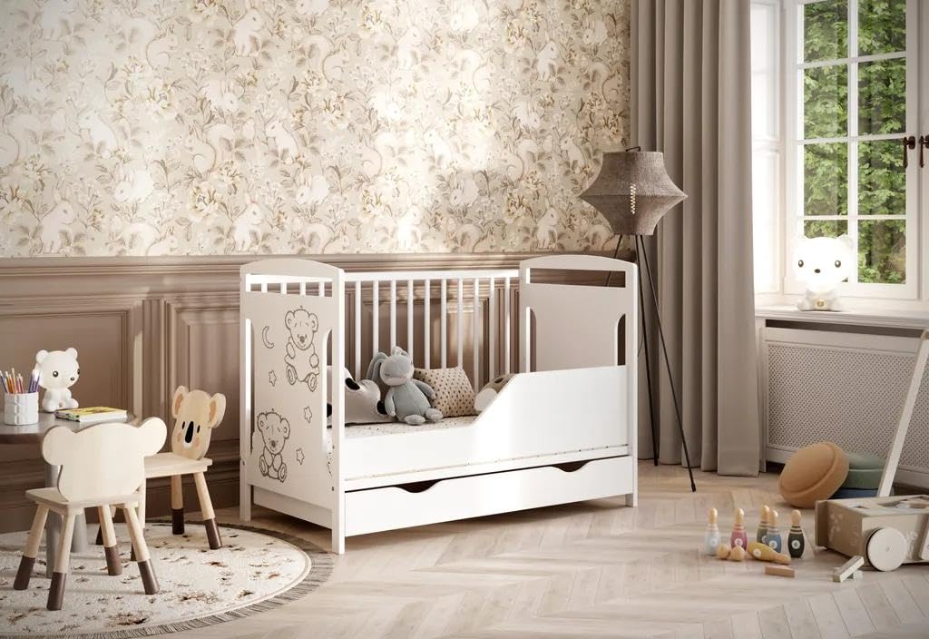 Generisch Kinderbett Ted 60x120cm inkl. Schublade & Umbaukit (ohne Matratze)