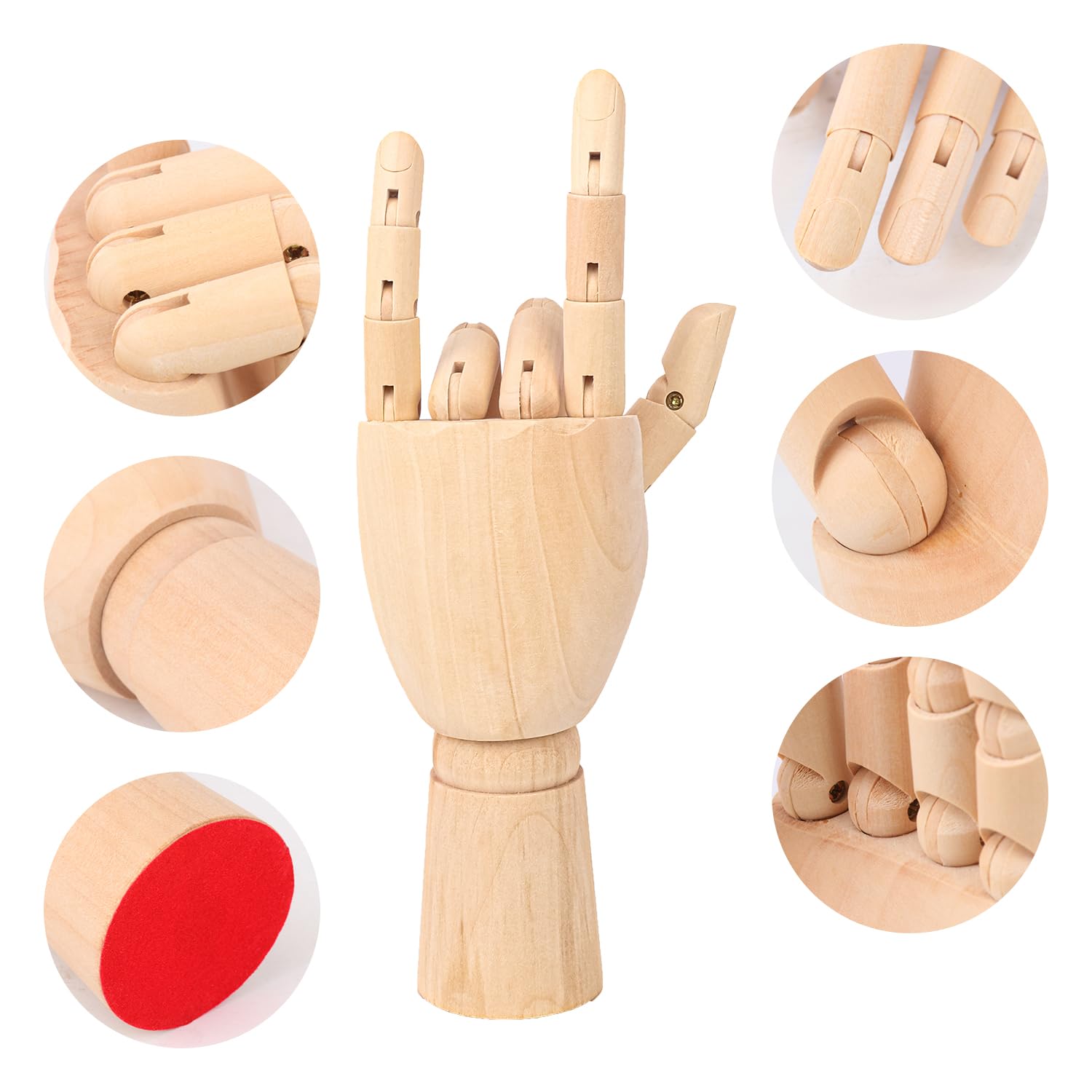 4 Stück 17,8 cm Holzhandmodell, flexible linke und rechte Holzkunst-Mannequin, Holzkünstler, Handmodell, Holzpuppe Hand zum Skizzieren, Malen, Probendisplay und Heimdekoration