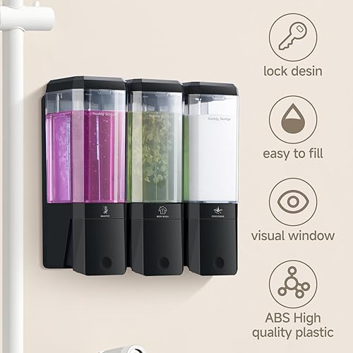 Miniatura 4 de Dispensador de jabón de ducha, dispensador de ducha montado en la pared, dispensador de champú y acondicionador sin taladro, dispensador de champú