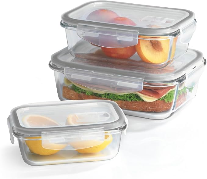 GOURMETmaxx Envases de Vidrio para Conservas Frescas Klick-it Set de 3 | Sin BPA | Aptos para Lavavajillas, Microondas y Congelador | Herméticos y a Prueba de Fugas y Apilables [antracita]