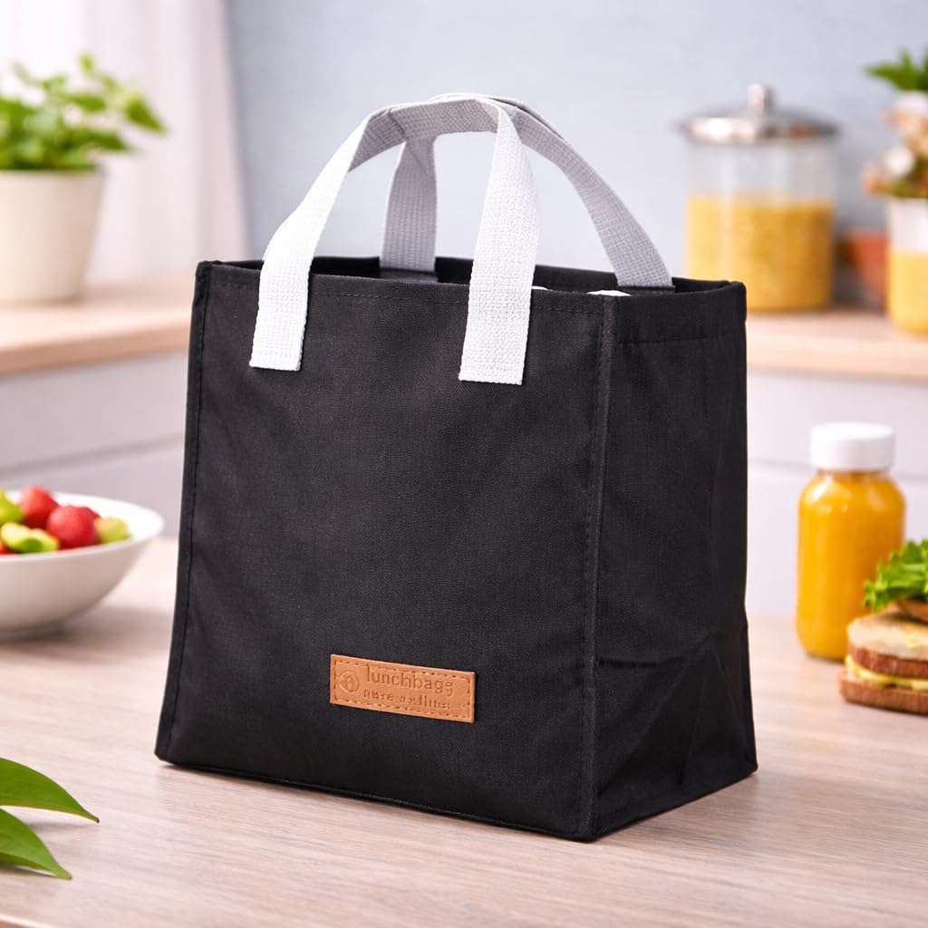 DecorTwist® Kids Insulated Lunch Bag for School | Thermal Tiffin Bag for Boys and Girls | Waterproof Lunch Bag for Kids | Reusable, Leakproof | School Lunch Bag (Black Premium)