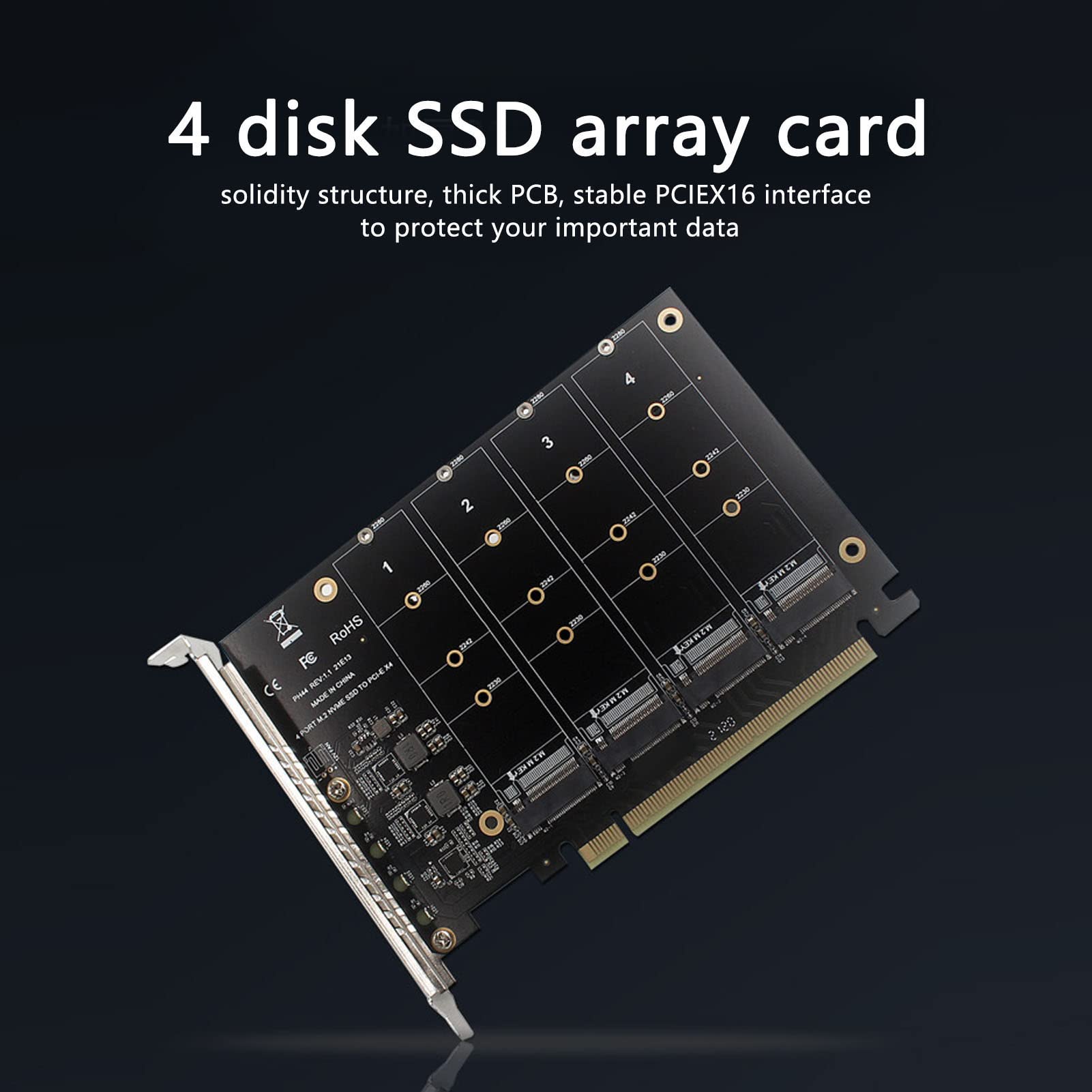 Adapter M.2 PCIE, PCIe 4.0 X16 na 4 Porty M.2 NVMe SSD z Wentylatorem Chłodzącym, WsparciePCIE RAID, 4x32Gbps, dla Dysków SSD 2230/2242/2260/2280mm