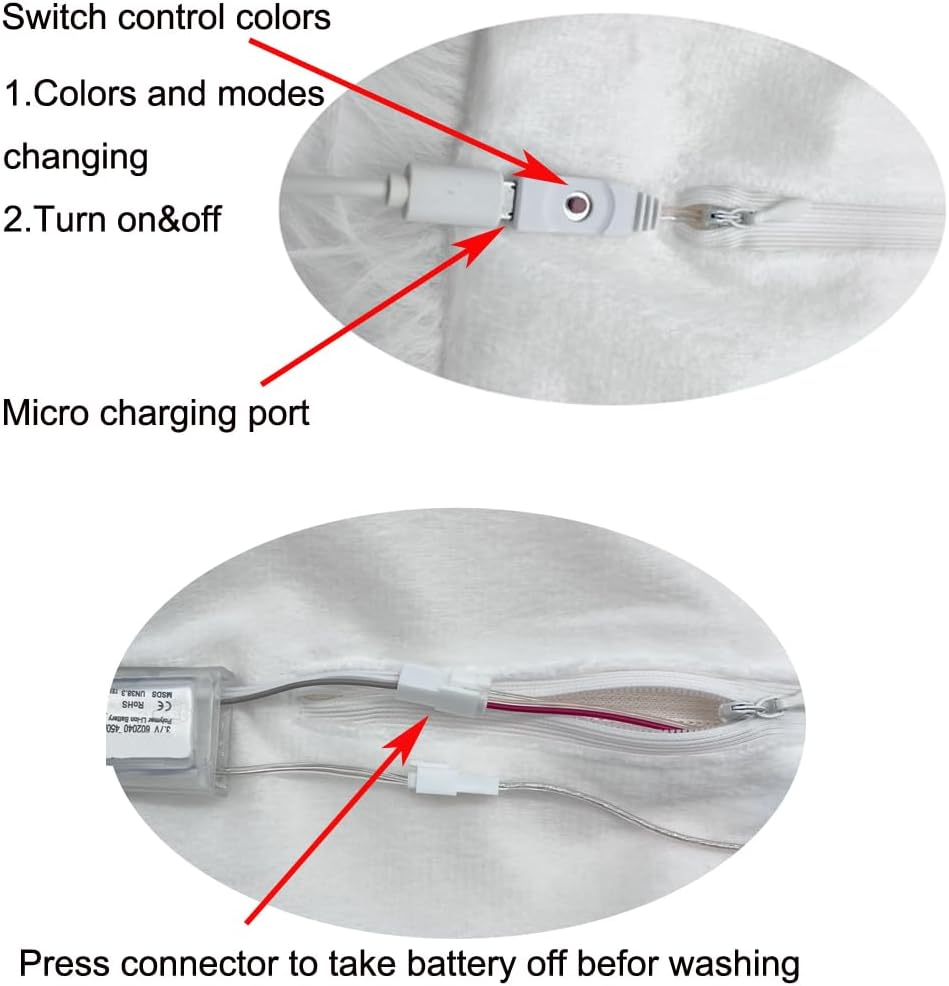 USB Rechargeable LED Scarf Light Up Scarves Glow Faux Fur Scarves Winter Furry Warm Scarf for Rave Dance Party Christmas Costume Men and Women - Image 6