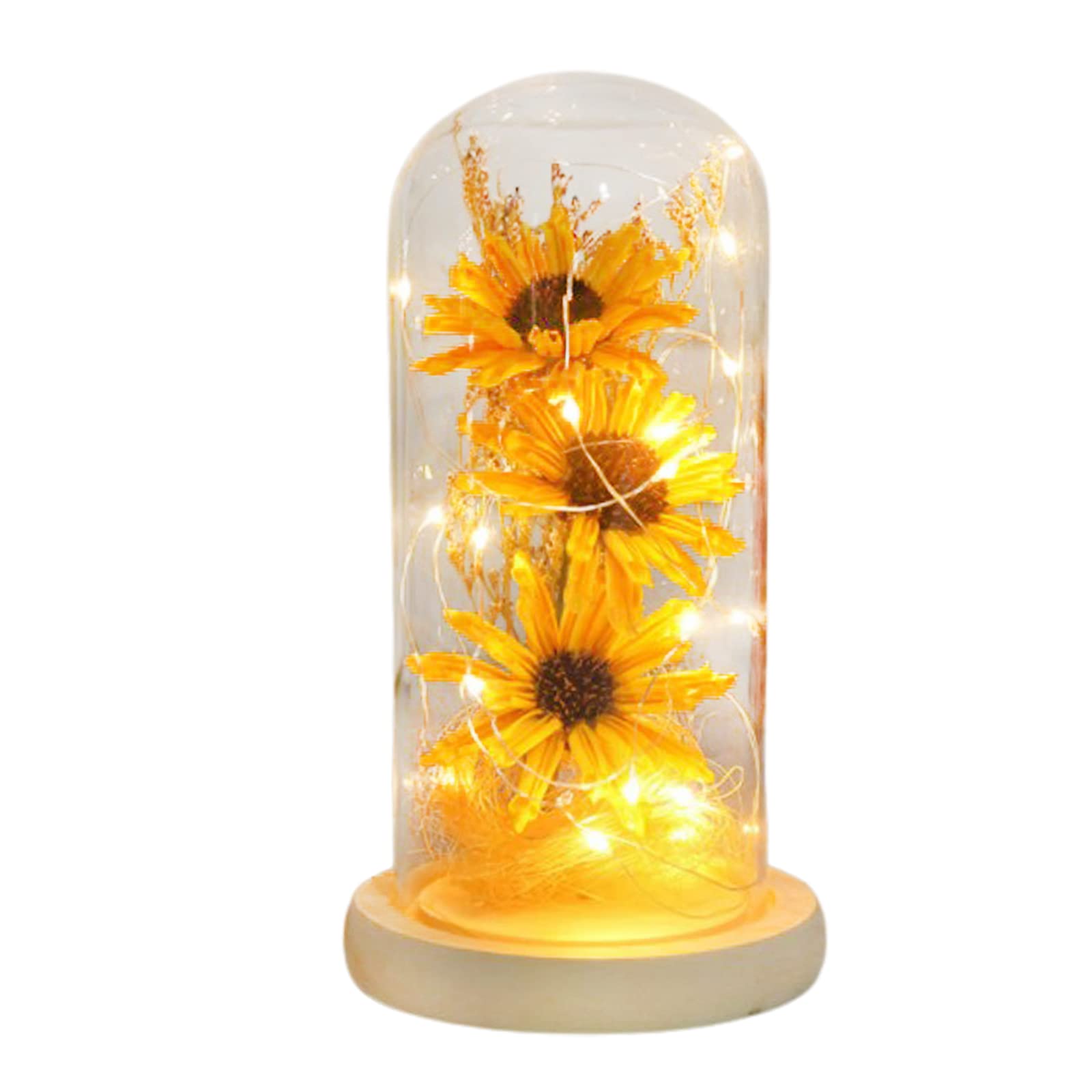 CDQL Artificial Sunflower in Glass Dome,Enchanted Sunflower in Glass Dome,Forever Preserved Flower with LED for Valentine's Day, Mother's Day, Anniversary, Birthday (1)