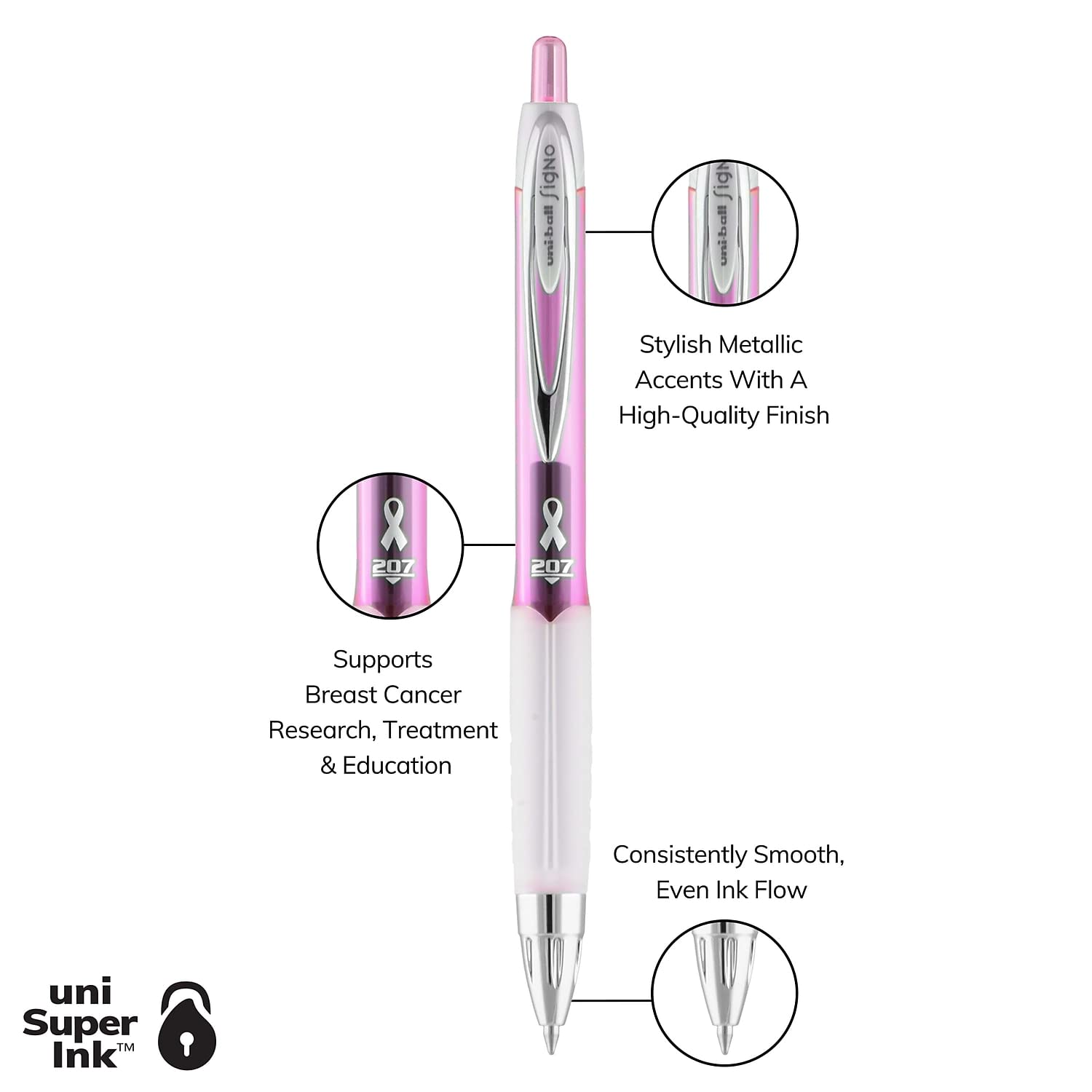 Uniball BCA Signo 207 RT Gel Pen, Black Ink, 0.7mm, 2/Pack (SAN1745148)