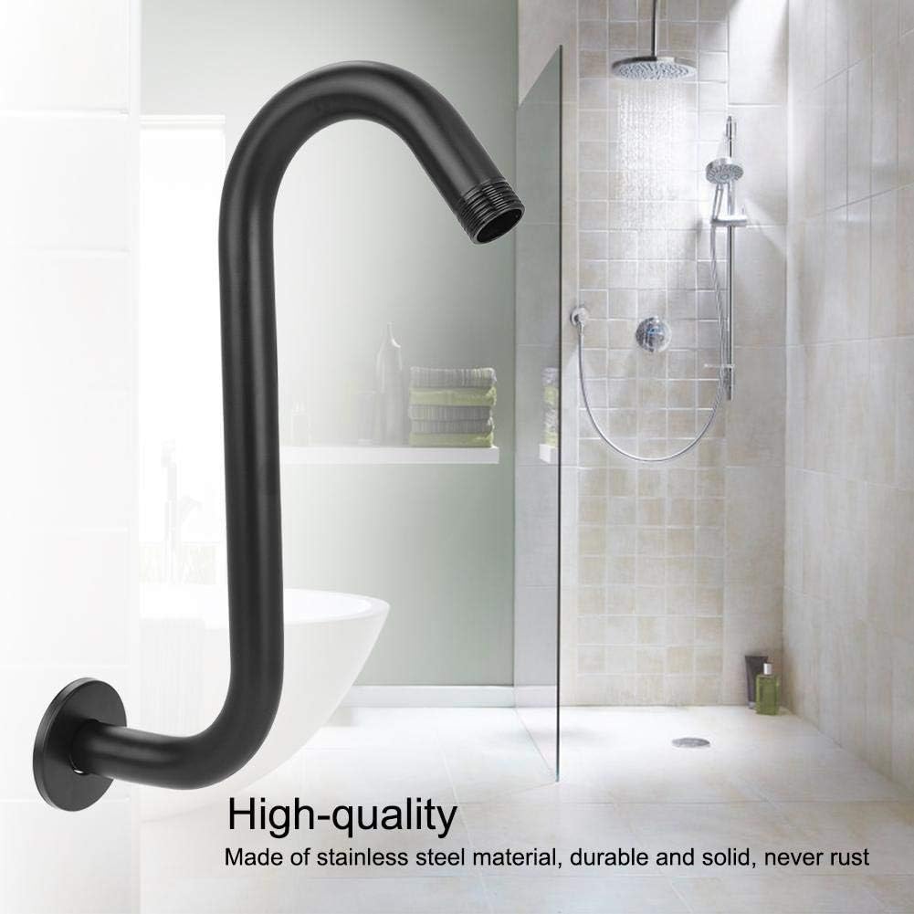 Stainless Steel Curved Shower Arm Extension, 8 Inch, Black, G1/2 Connection, for Standard Shower Installations