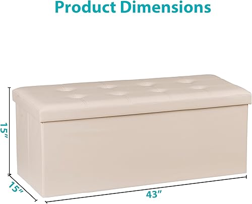 Miniatura 28 de LEMY Banco de almacenamiento otomano plegable de 43 pulgadas, taburete reposapiés con divisor de madera y gran espacio de almacenamiento, taburete