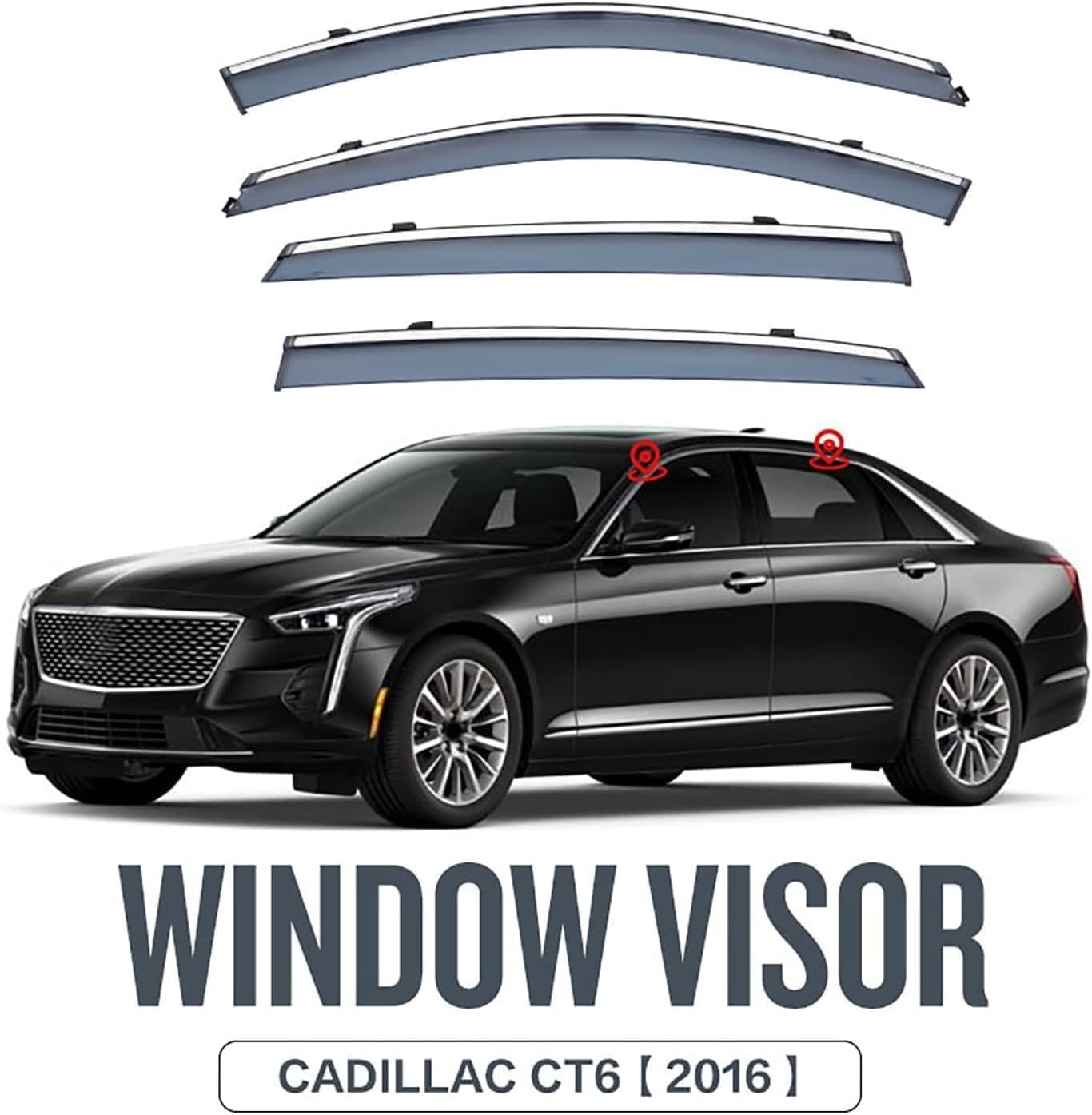 4 Pcs Car Window Wind Deflectors for Cadillac CT6 MK1-2016-2020 2021 2022 2023, Front and Rear Side Windows Sun Visors Rain Shield Accessories