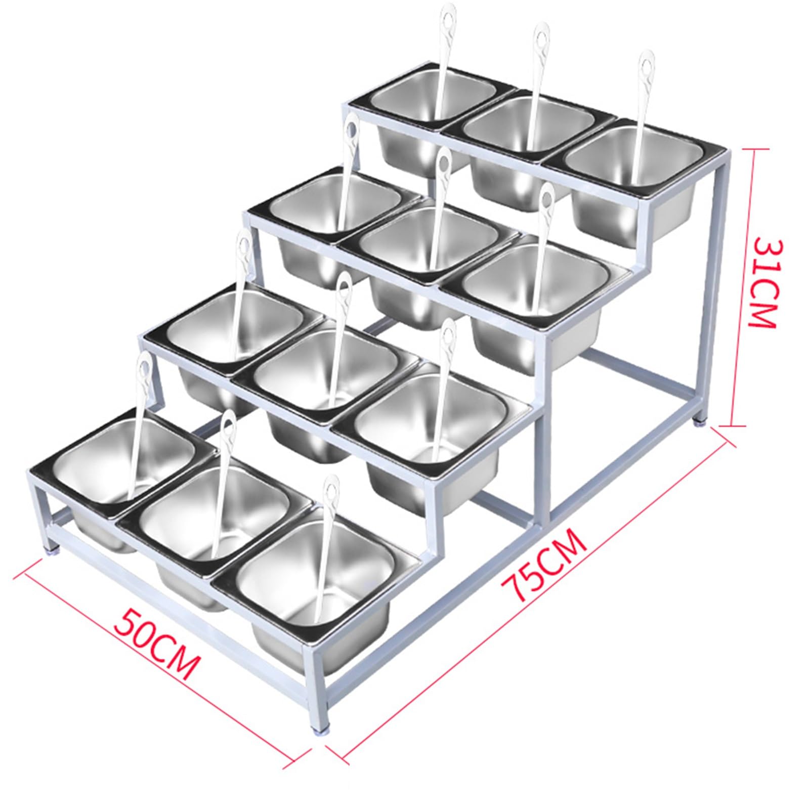 Set Di Porta Spezie In Acciaio Inox, Porta Condimenti Professionali Per Salse, Insalate E Marmellate, Dispenser Per Condimenti Alimentari, Organizer Da Banco Per Cucina E,Silver-b-50x75x31cm