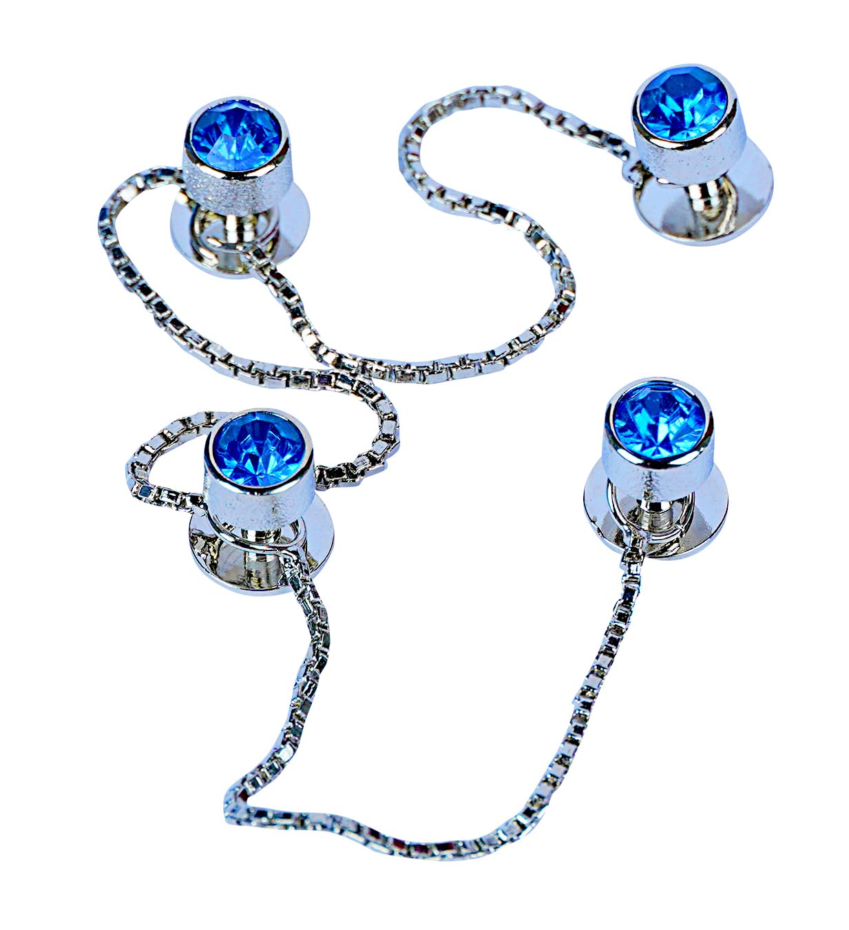 Maskey Brass Body Silver Plated Rhodium Polished Luxury Designer Sapphire Blue Diamond Galaxy Gemstone Kurta Buttons for Men and Women-picture-31