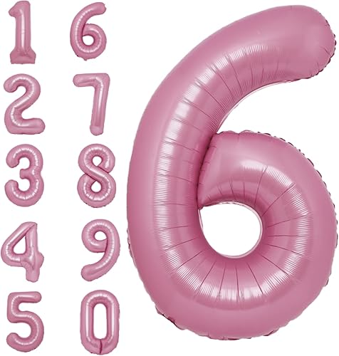Miniatura 1 de 40 Inch Macaron Pink Number 6 Balloon Large Size Jumbo Digit 6 Mylar Foil Helium Pink Balloons for 6th Birthday Party Celebration Decorations