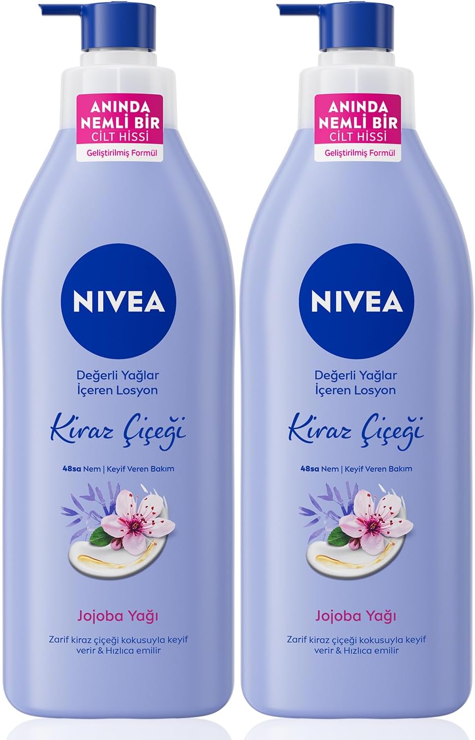 NIVEA Body Lotion Containing Precious Oils Cherry Blossom & Jojoba Oil 400ml x 2 Pieces, For Normal and Dry Skin, 24 Hours Moisturizing, Fast Absorbing Lotion, Advantageous Package
