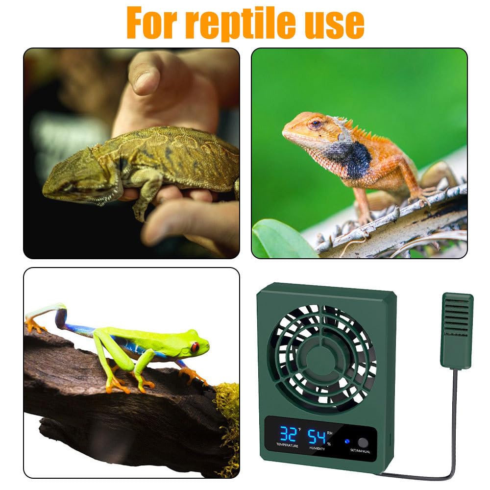Ventilador de ventilación para reptiles, ventilador de terrario con pantalla digital DC 5V/2A con sensor de humedad y soporte ajustable para terrarios de reptiles y selvas tropicales