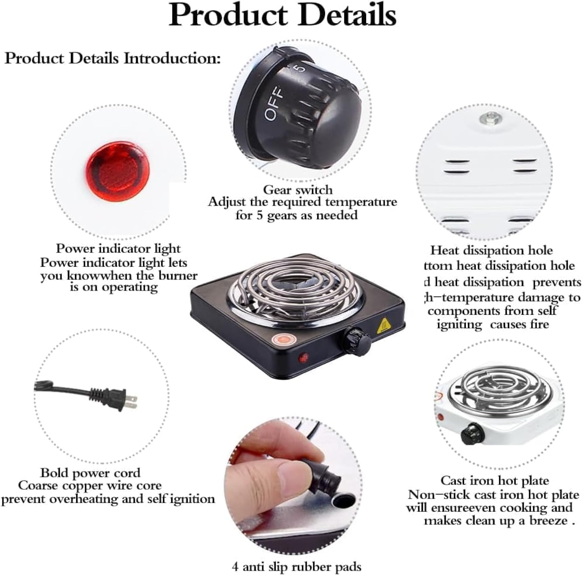 Electric Hot Plate Single Burner Coil Stove with Adjustable Temperature Control