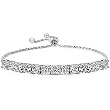 4.0MM Adjustable Tennis Bracelets for Women - 14K White Gold Plated Cubic Zirconia Classic Slider Tennis Bracelet Jewelry Gift for Women Valentines Day, Mother, Christmas, Birthday