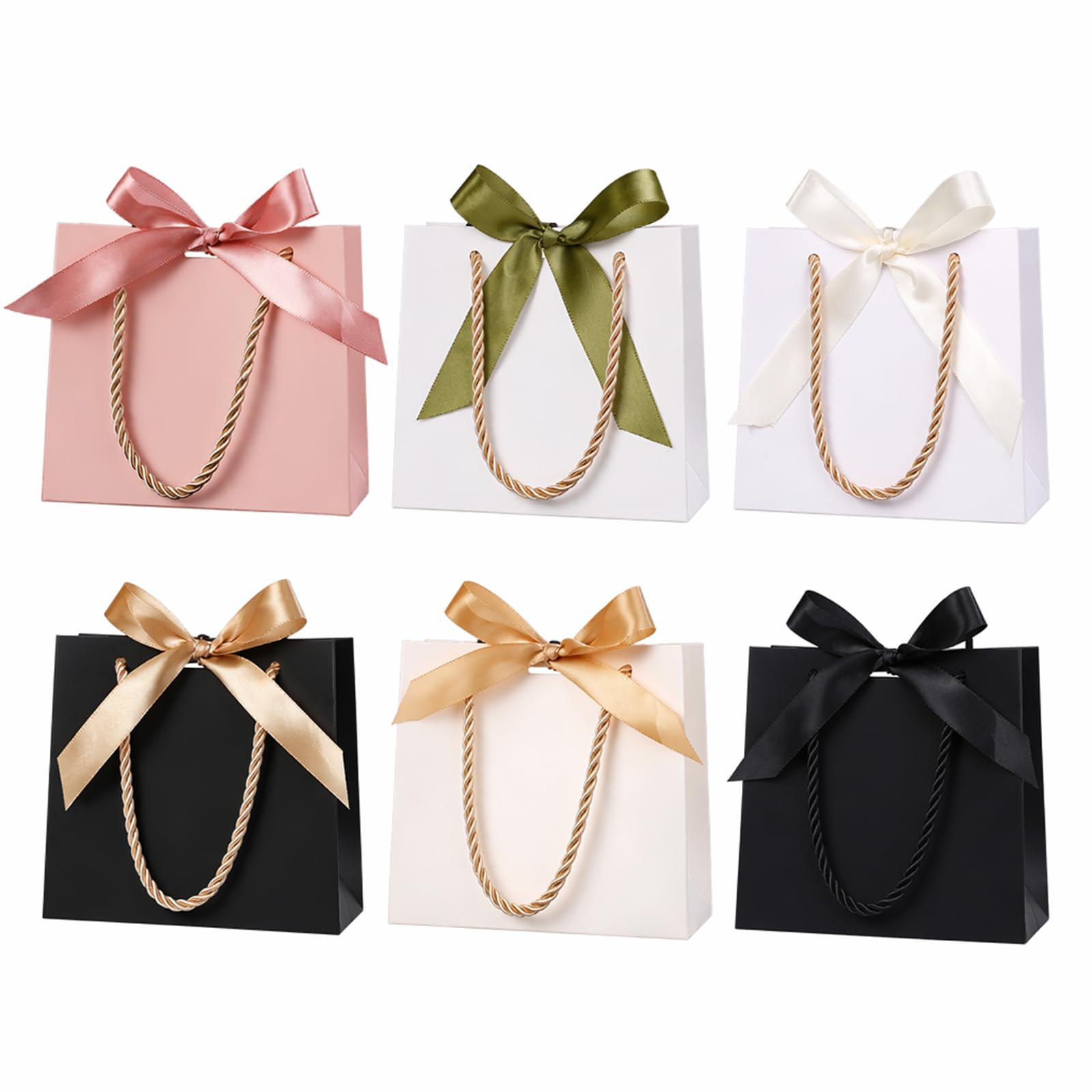 Mini Gift Bags Mixed Colours with Ribbon and Carry Handles, 6 Pcs