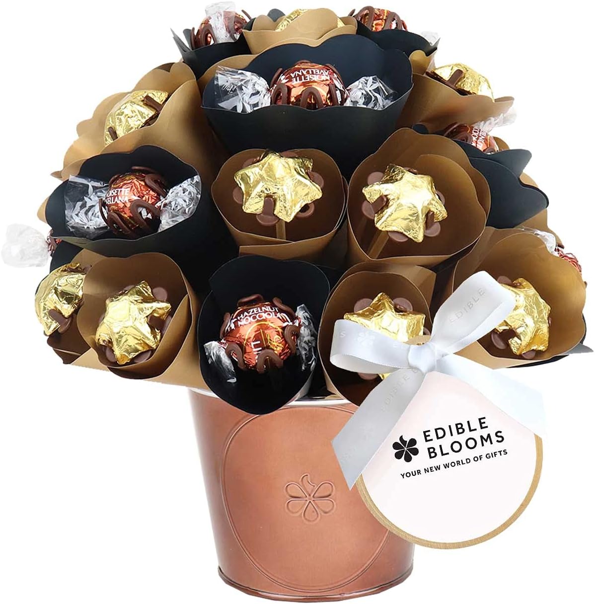 Edible Blooms Hazelnut Heaven Medium Chocolate Bouquet | Handmade Swiss Chocolate and Lindt Lindor Gift Set | Ideal for Anniversaries, Gifts for Him, Thank You|