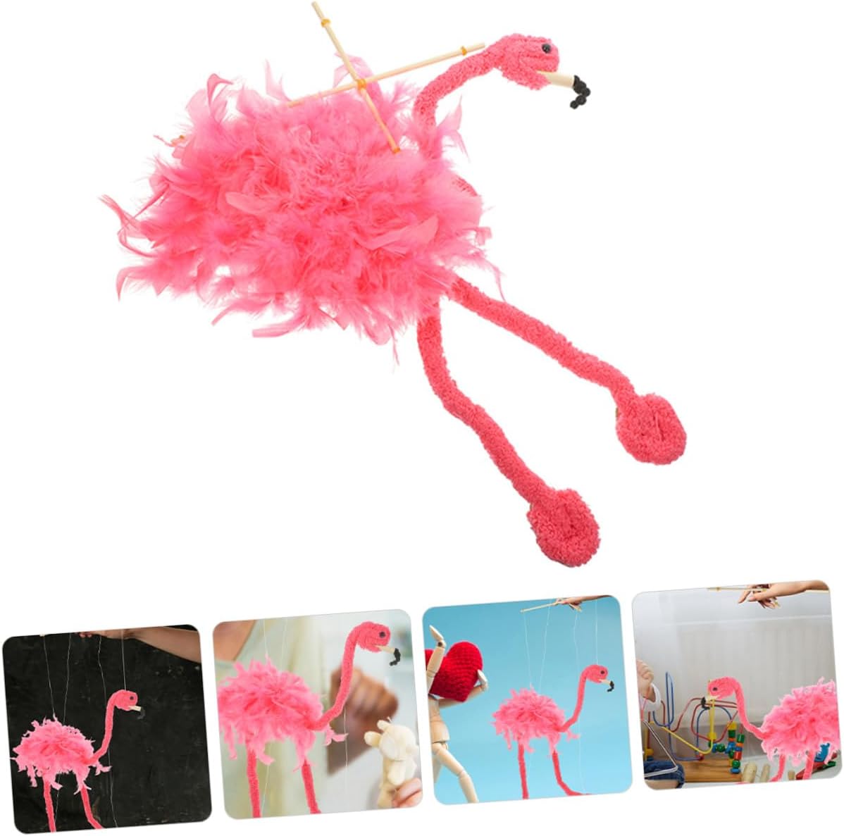 Vaguelly Plush Flamingo Marionette Puppet Lightweight and Plume Material Funny Interactive Animal for Home Decor Party Performance and Family Games