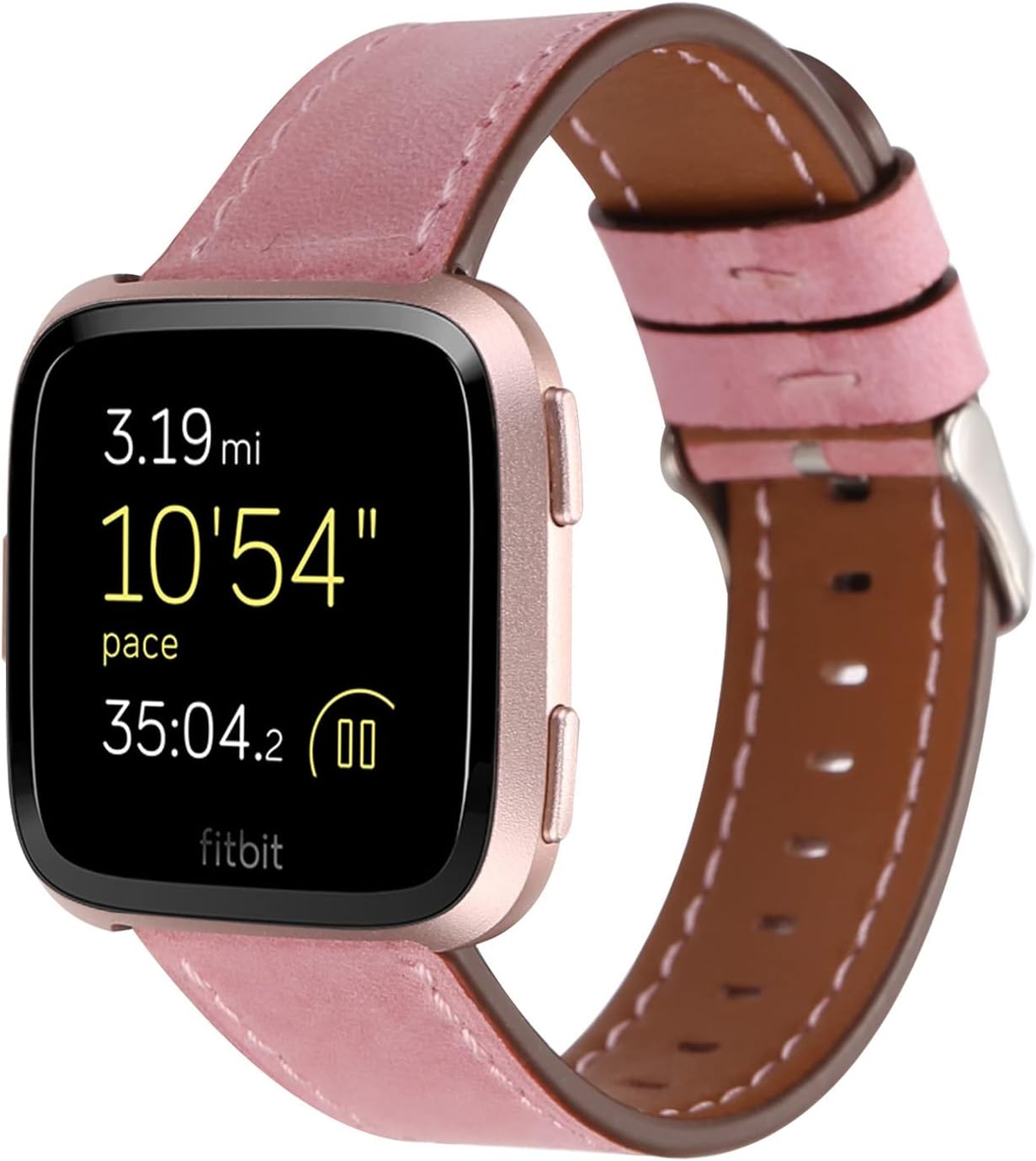 Watch Strap Compatible with Fitbit Versa/Versa 2/Versa Lite,Women Girl Leather Soft Sport Watch Band Adjustable 5.5-8.0 inch Breathable Replacement Bracelet - Yellow
