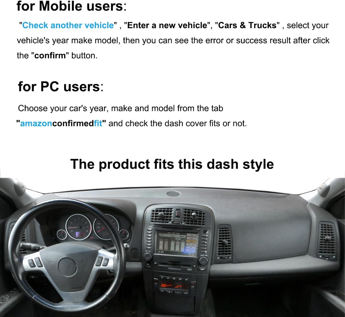 Dash Cover Mat Custom Fit for Cadillac CTS w/Light Sensor w/o Center Speaker Dashboard Pad Cap Carpet Protector K328 (Black)