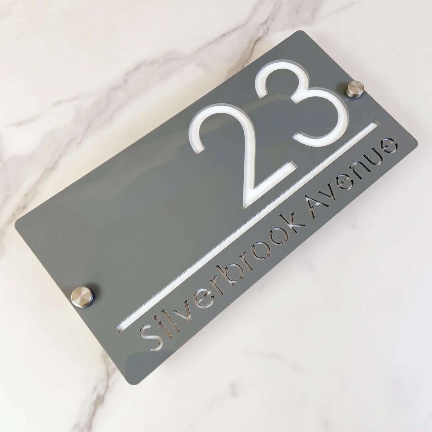 Personalised Laser Cut House Number Plaque,Personalized Modern House Number Sign,Custom Acrylic Address Plate (Grey White)